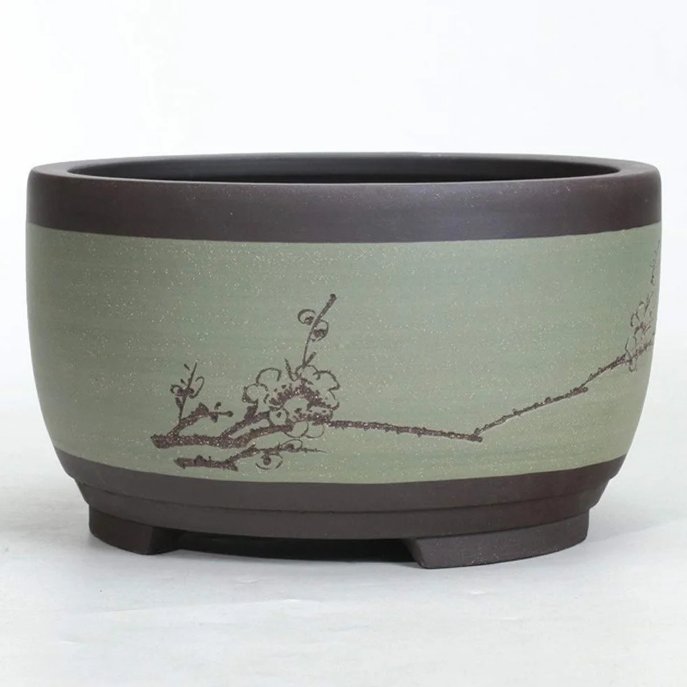 Bonsai Doniczka Ceramiczna Okrągła Duża Średnia i Mała Doniczka Bonsai Zielona Doniczka W kształcie bębna Umywalka wentylacyjna w stylu chińskim Okrągła Sadzarka Pojemnik na rośliny ozdobne (Kolor:
