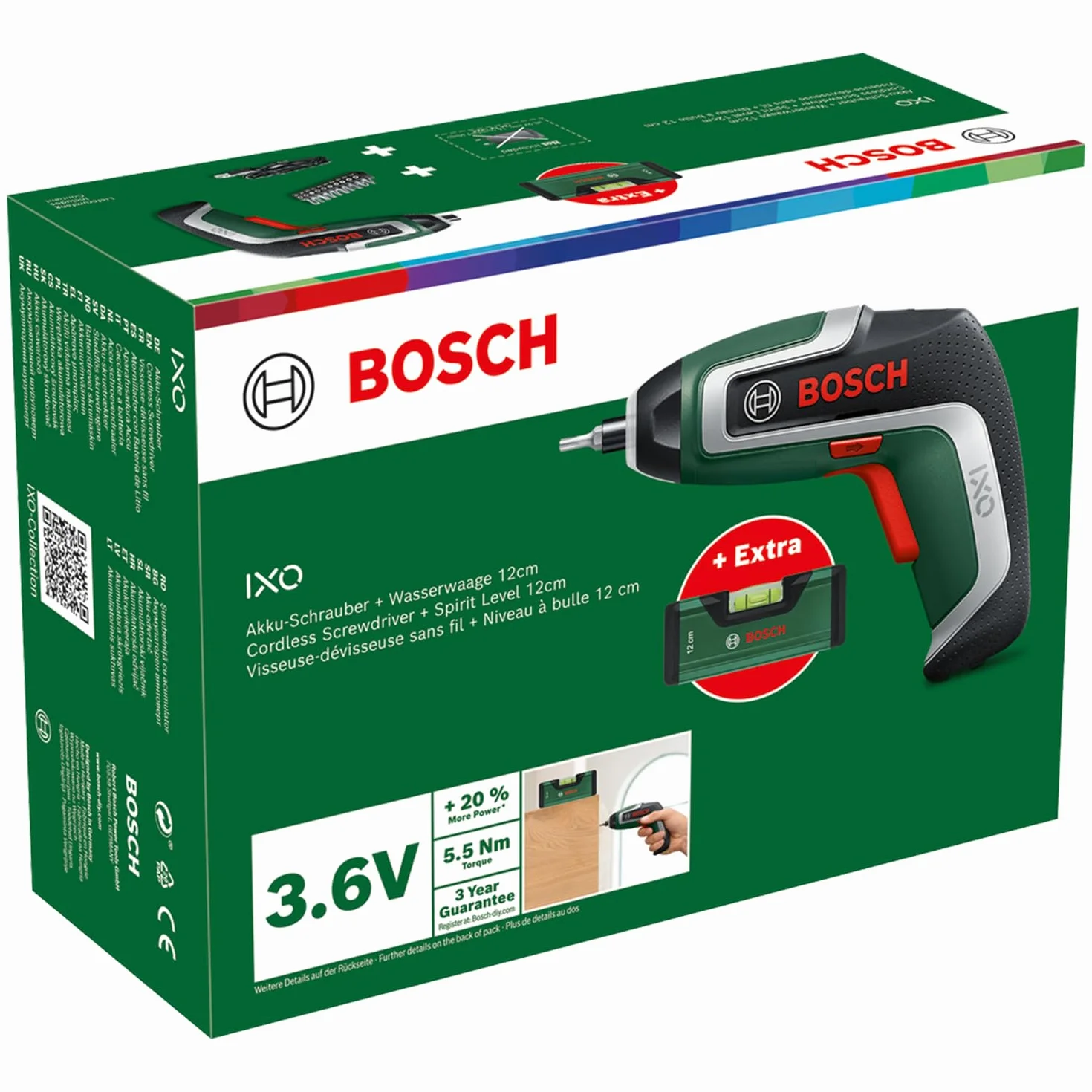 Bosch Home and Garden akumulatorowa wkrętarka IXO 7 (10 standardowych końcówek wkręcających, kompaktowa poziomica 12 cm, przewód micro USB)