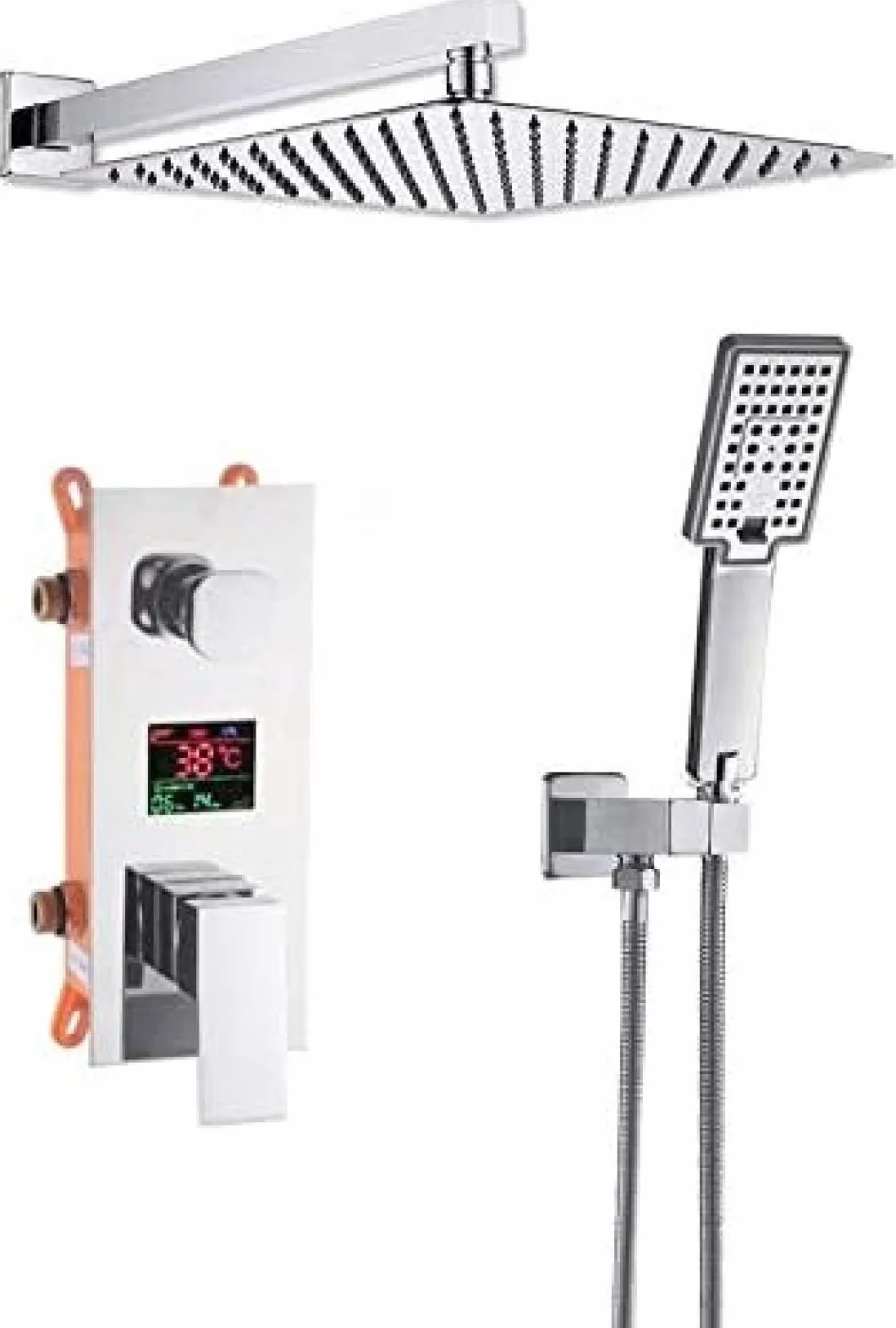 Chromowany wyświetlacz cyfrowy do łazienki, bateria prysznicowa, deszczownica, bateria dwudrożna, bateria mieszająca, system wannowo-prysznicowy, bateria wannowo-prysznic,16 Inch Set