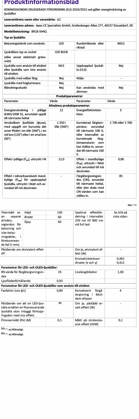 ILC żarówka Edisona E27 o mocy 12 W, ekwiwalent 85 W, zmieniająca kolor ściemniana, RGBW LED, ciepła biel 2700 K, dołączony pilot zdalnego sterowania