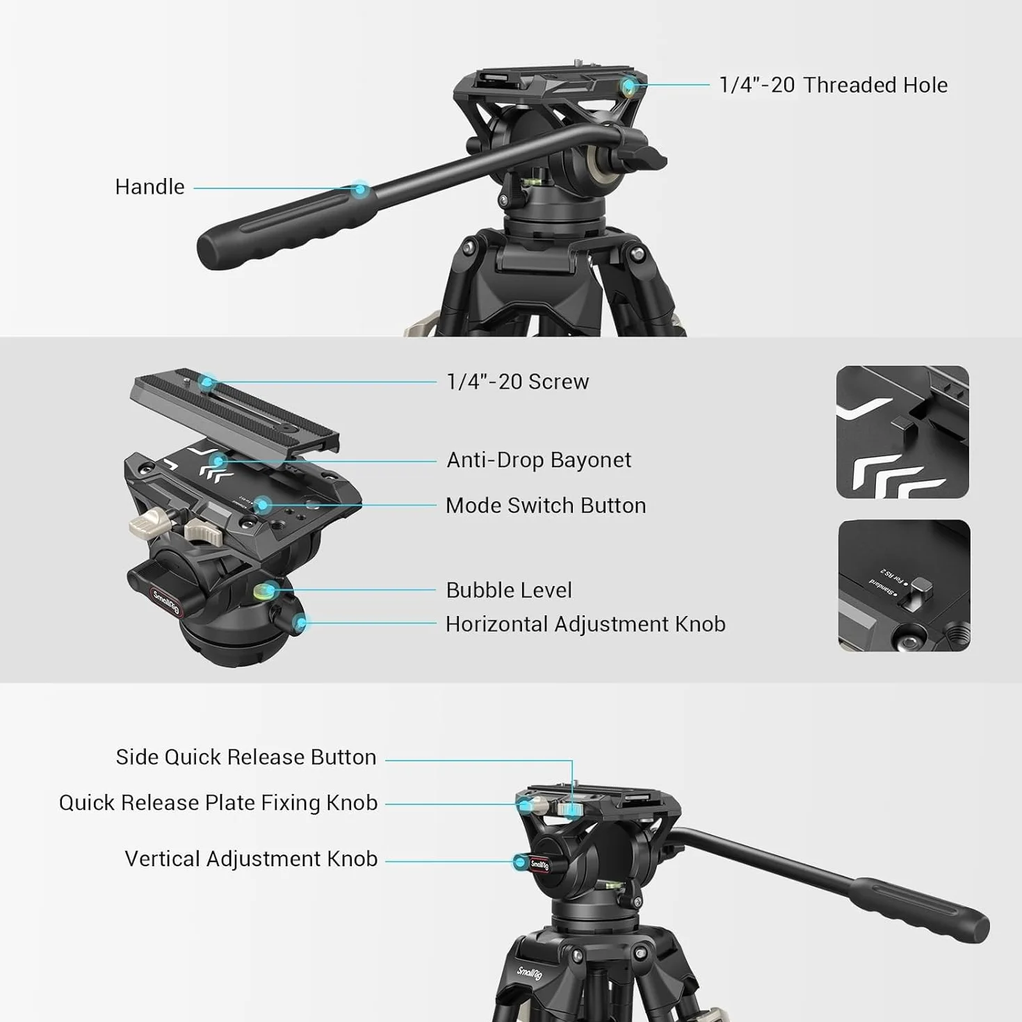SMALLRIG Video Tripod System, 73-Calowy WytrzymałY Statyw z GłOwicą PłYnową 360 Stopni i PłYtą Szybkiego Uwalniania do Lustrzanek Cyfrowych, Kamer, AparatóW - 3751