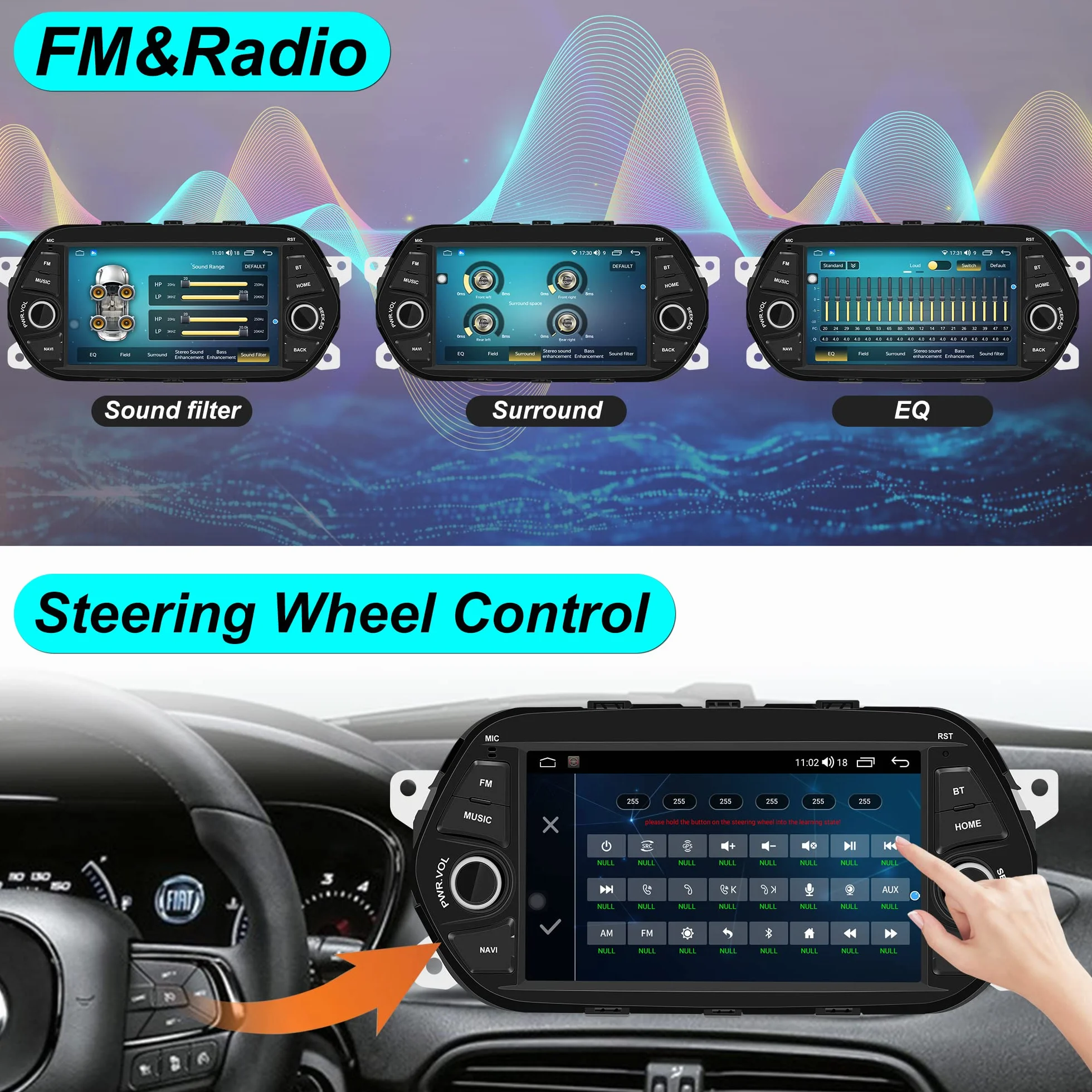 Android 13 Autoradio GPS Navigator 8-rdzeniowy Bluetooth 7-calowy ekran dotykowy bezprzewodowy CarPlay Android Auto DAB+ WiFi RDS OBD2 4G 64GB ROM dla FIAT EGEA TIPO 2015-2017