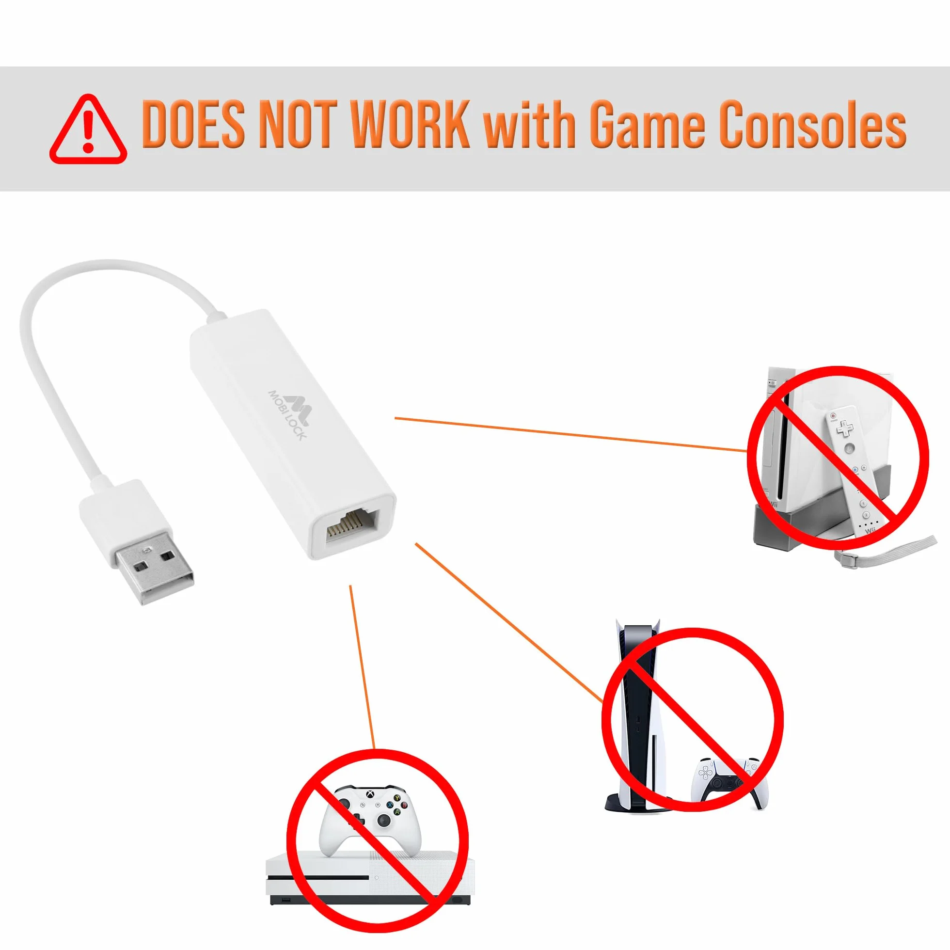 Adapter Sieciowy USB Ethernet Kompatybilny z USB 2.0, Windows 7-11, Mac OS X - Mobi Lock