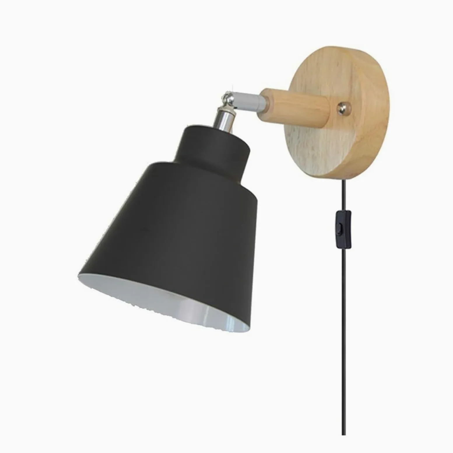 Nordic Minimalist Rotation Wall Lamp, Wood Metal Plug in Sconces W/Switch Mounted Light Fixture for Kids Bedroom Bedside Reading Living Room Corridor Hotel(Green)(D)