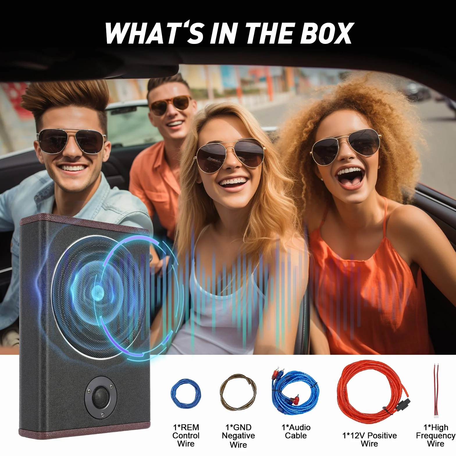 Subwoofer 8", 600 W, aktywny powered subwoofer pod siedzeniem, 12 V, wbudowany wzmacniacz do samochodów ciężarowych, kamperów, czarny