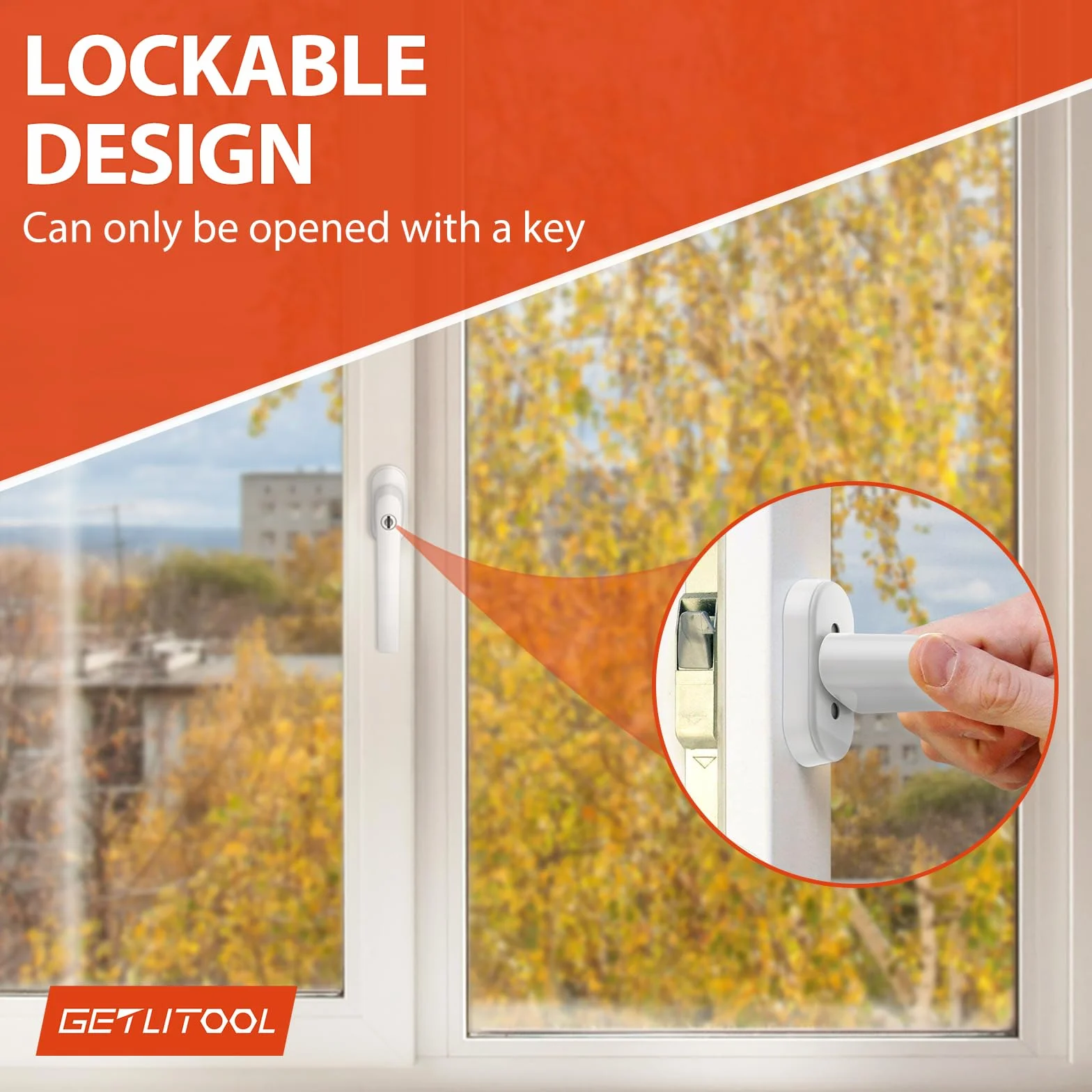 GETLITOOL 2 szt. Zamykany aluminiowy uchwyt do drzwi balkonowych Windows z 4 śrubami 4 szt. kluczy do okien, balkonów lub drzwi tarasowych, biały