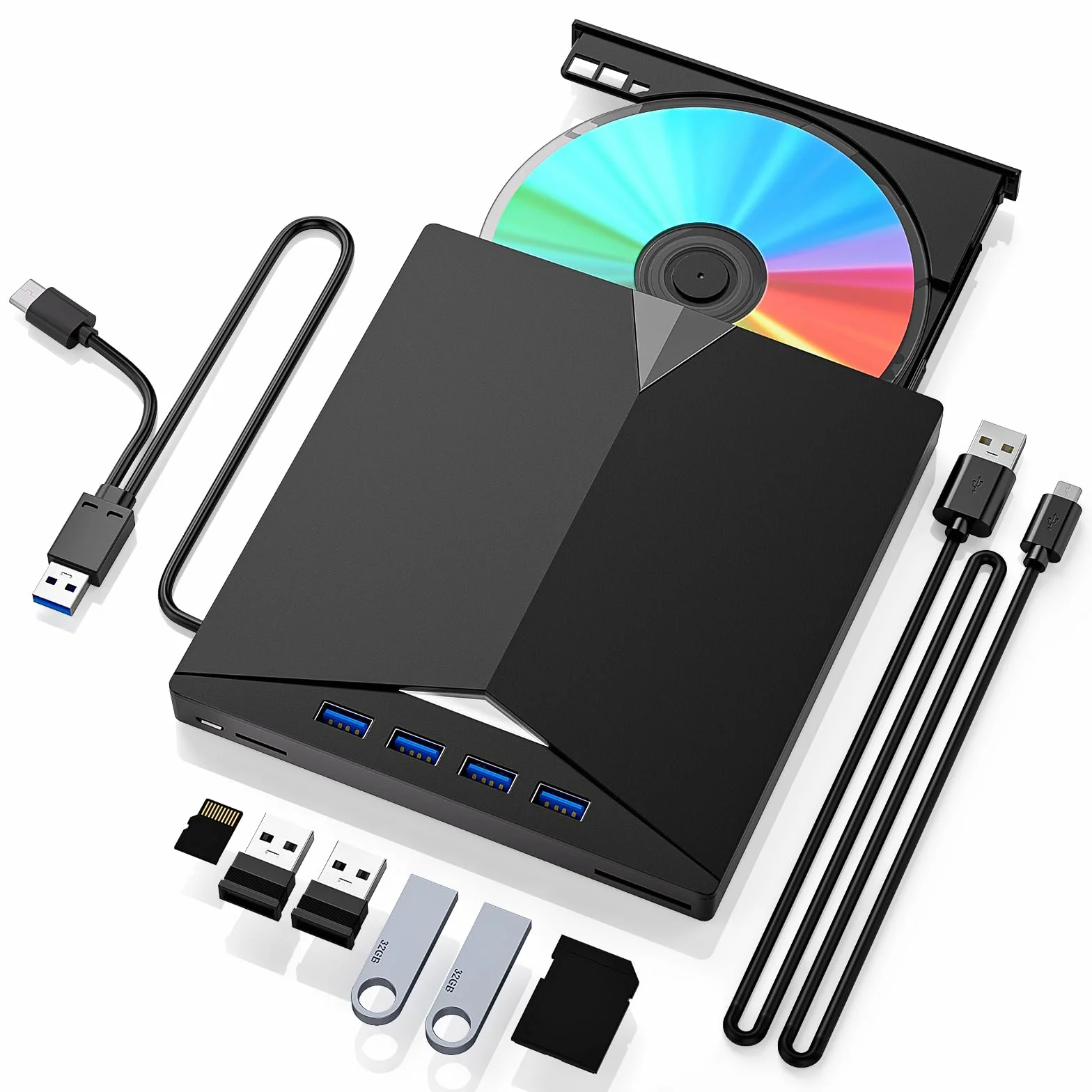 Przenośny odtwarzacz DVD CD USB 3.0 Typ C z gniazdem kart SD/TF do PC Laptop