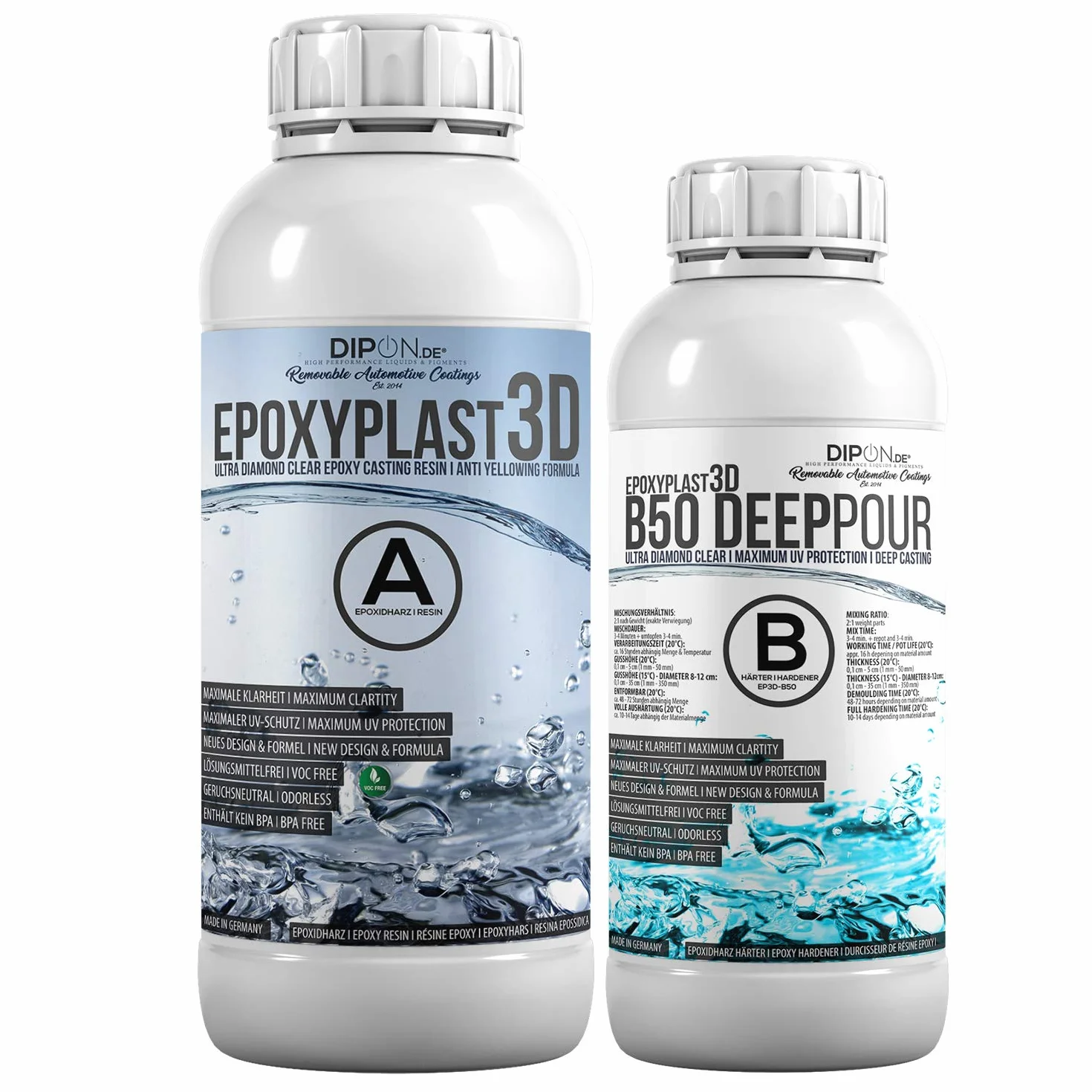 Żywica epoksydowa Epoksydowa, 1,5 kg, 3D, B50, DEEP POUR, wysokość odlewania do stołów rywertycznych, ultra diamentowa przezroczysta, maksymalna ochrona przed promieniowaniem UV, żywica odlewnicza
