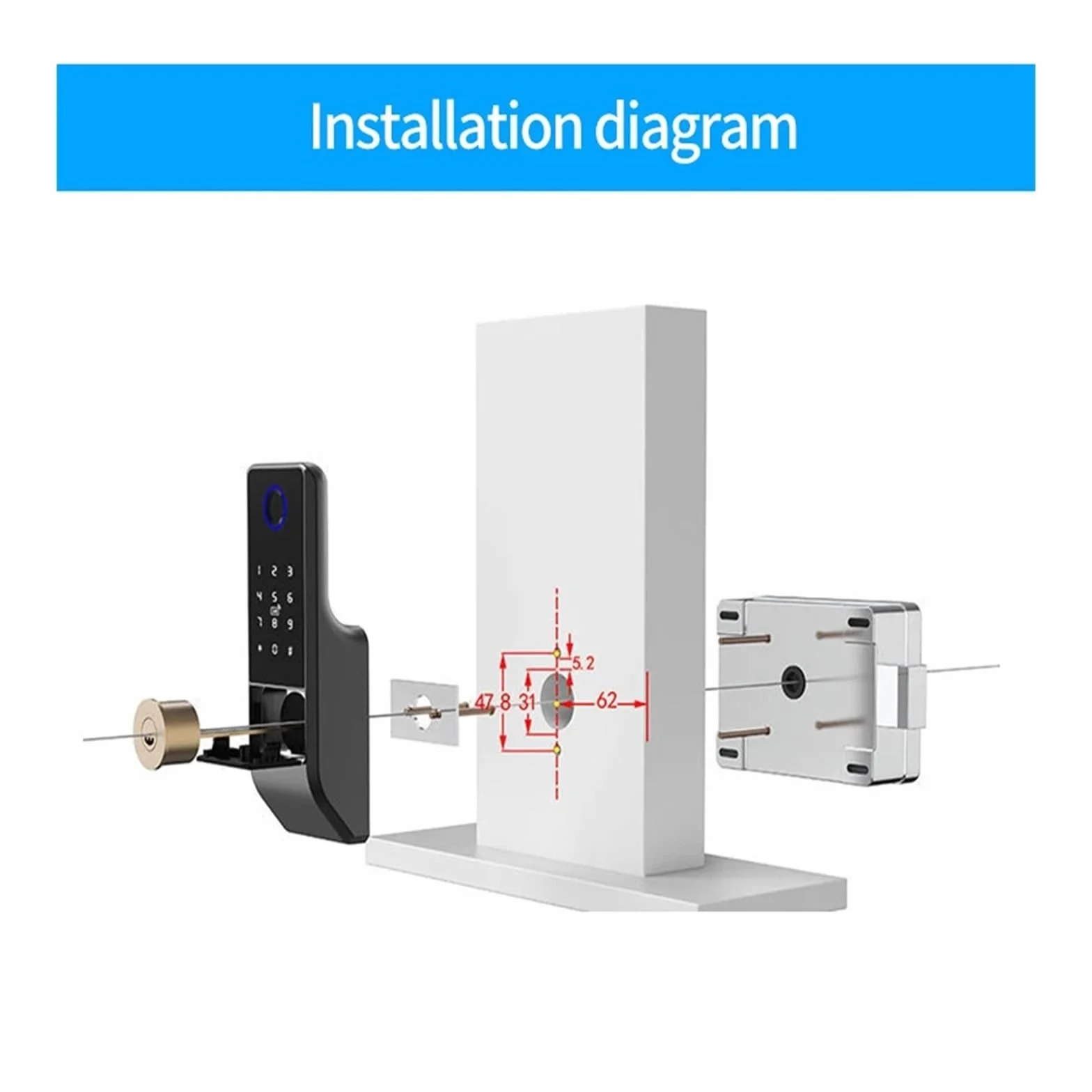 Wodoodporny, inteligentny zamek do drzwi z czytnikiem linii papilarnych, brama zewnętrzna Bluetooth, zasuwka na hasło + klucz mechaniczny(A)