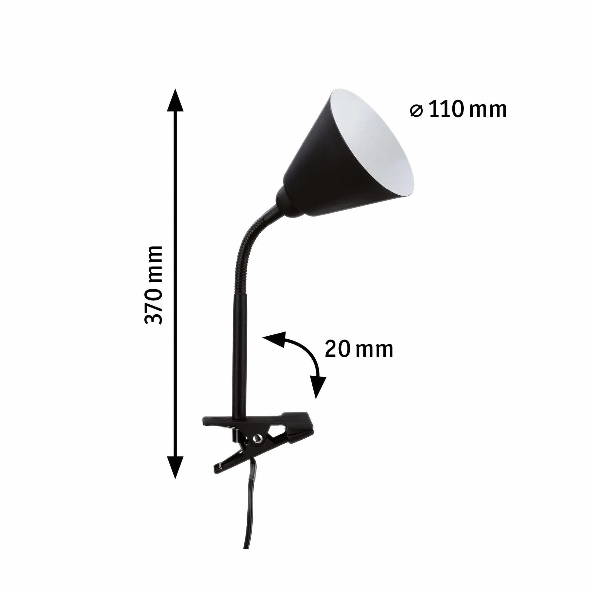 Paulmann 95430 oprawa zaciskowa Vitis z ramieniem elastycznym maks. 20 W lampa wyłącznik przelotowy czarna metalowa tw. sztuczne E14