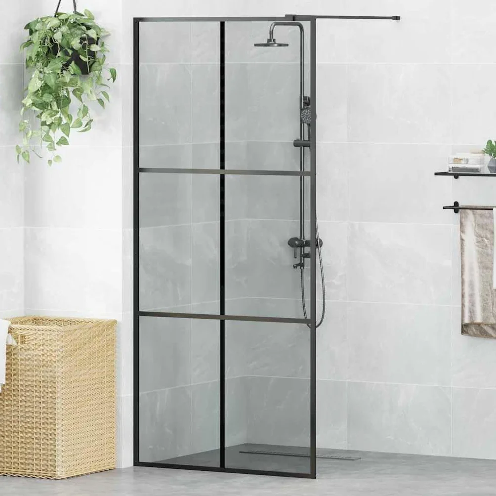 Regulowana ścianka prysznicowa z aluminiową ramą do kabiny prysznicowej z możliwością wchodzenia w zakres dostawy, kolor czarny, 90 x 195 cm, z bezpiecznego szkła ESG, przegroda prysznicowa z
