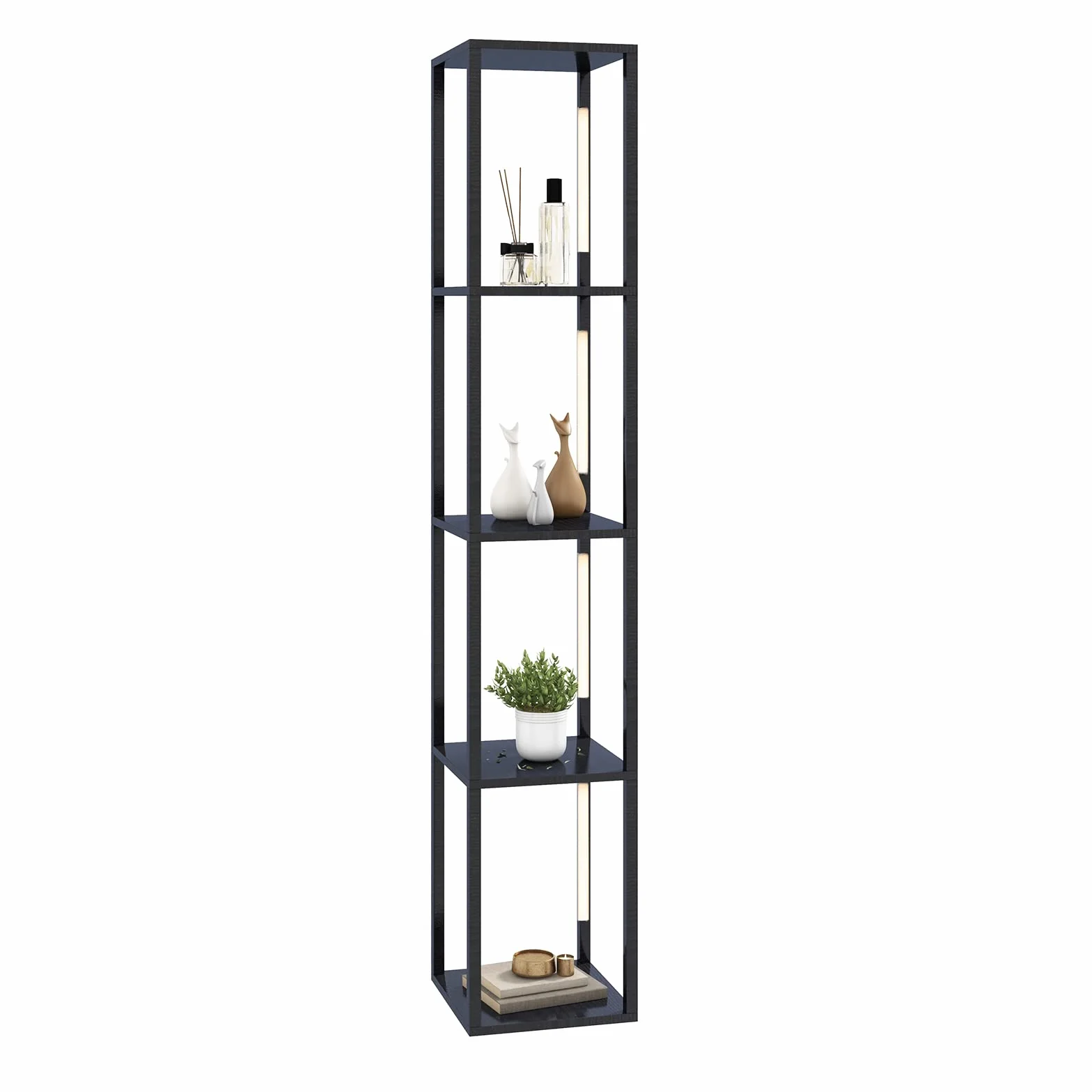 COSTWAY Lampa stojąca 163 cm, nowoczesna, regał do odkładania z 3-stopniowymi ściemnianymi diodami LED i obrotowymi drążkami, lampa stojąca z przełącznikiem nożnym do salonu, sypialni, czarna