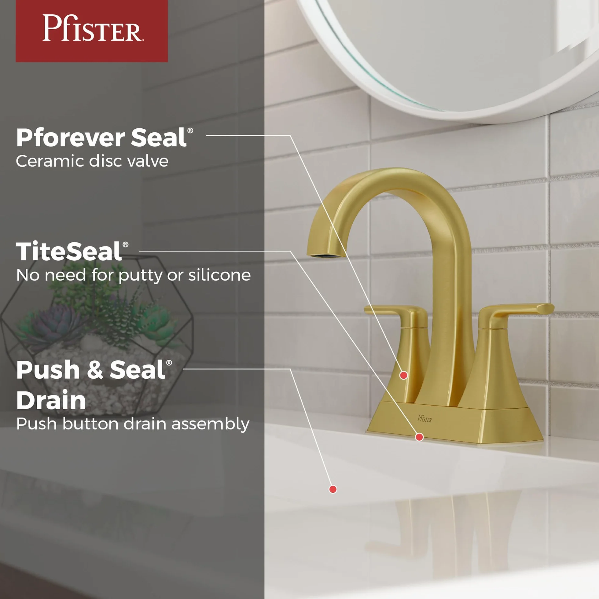 Pfister Bruxie LF048BIEBG bateria łazienkowa do umywalki, 10 cm środkowy, 2-uchwytowy, 3-otworowy, wykończenie ze szczotkowanego złota