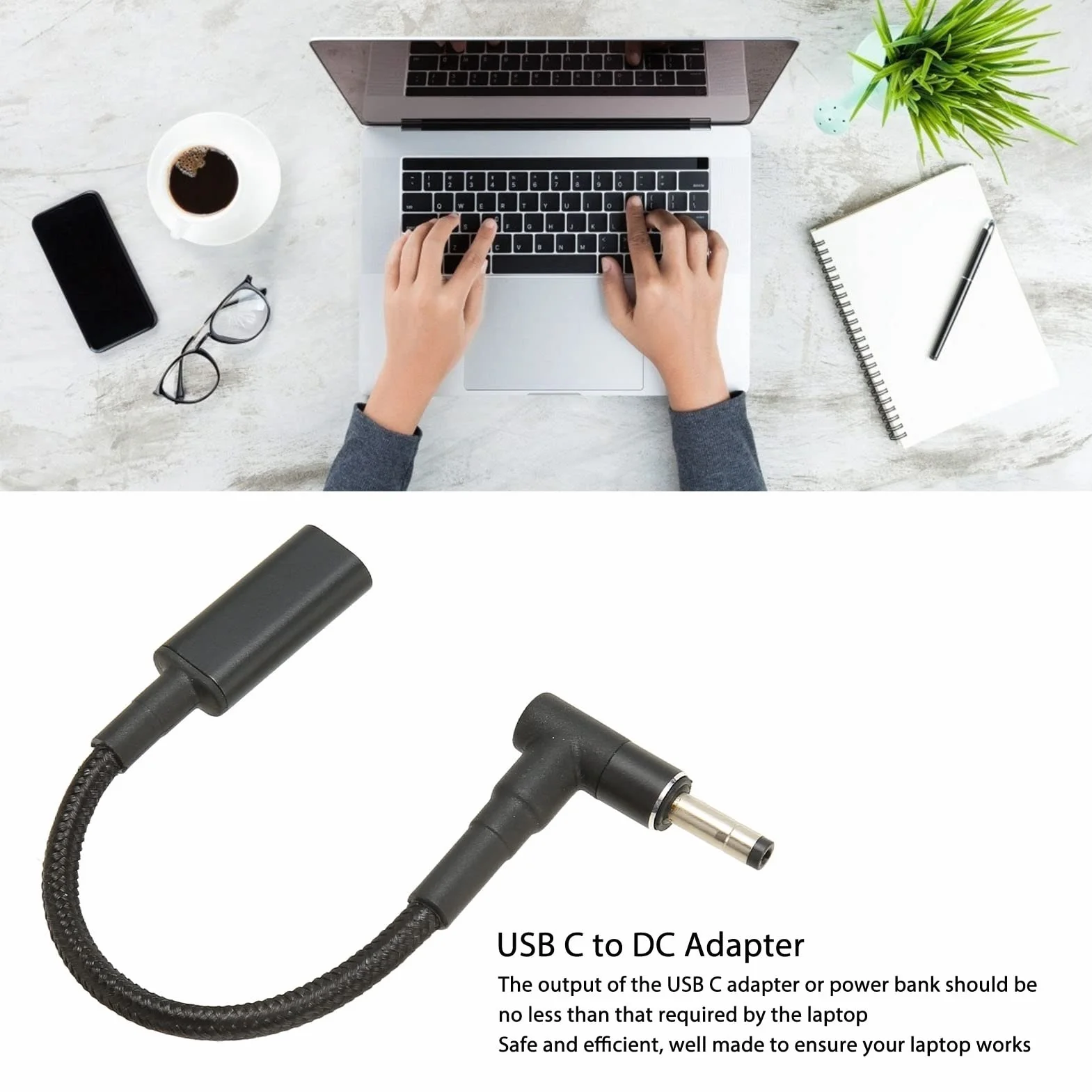 Przewód ładujący Adapter, USB C żeński na 4.0x1.7mm DC Męski Adapter 100W Podwójny PD EMARK Chip Konwerter Wtyczki Adapter do ładowania Laptopa