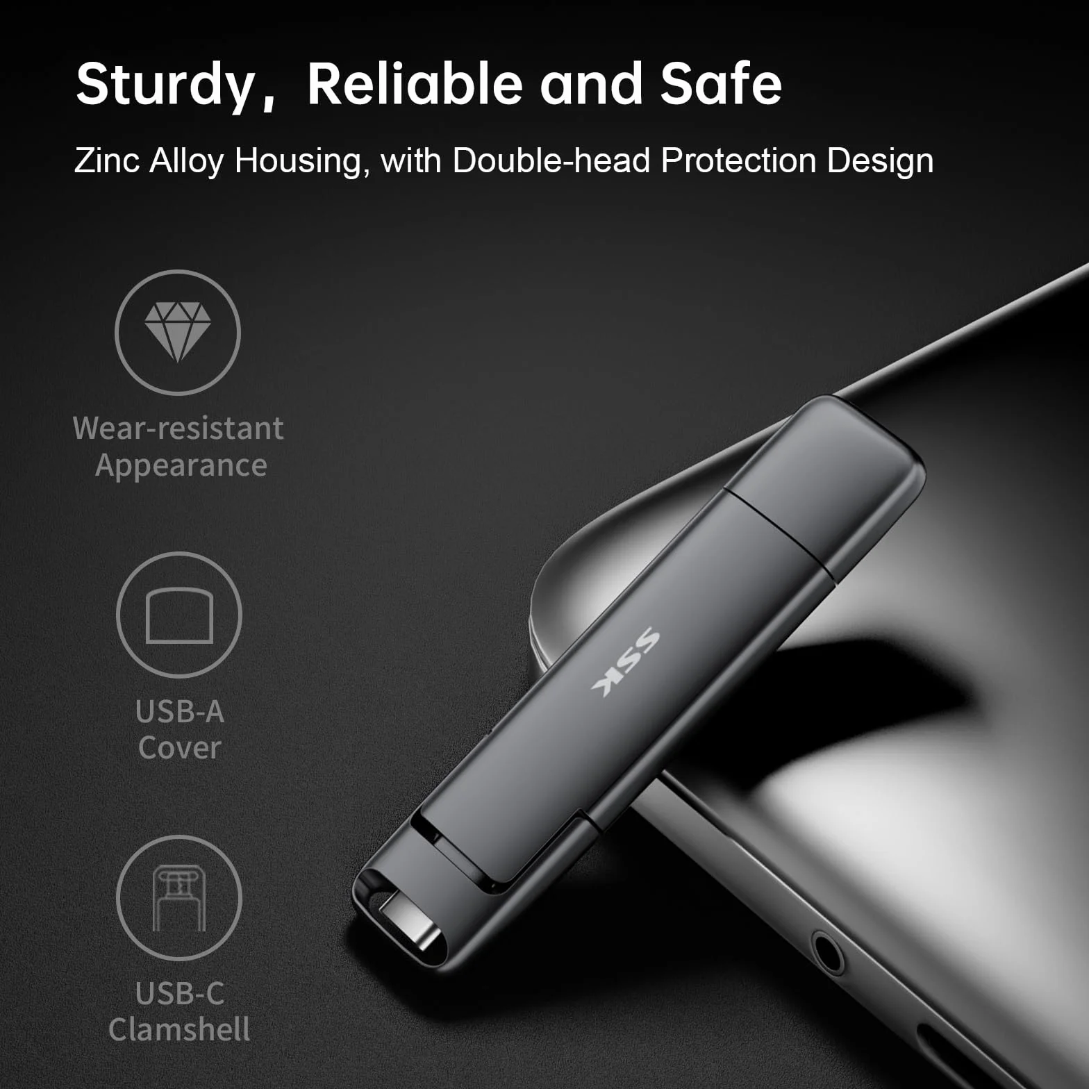 SSK 500 GB SSD USB-C Stick 1000 MB/s, zewnętrzny dysk twardy SSD USB 3.2 Gen 2 do iPhone 15/PS4/Android/Tablet/Windows/Mac