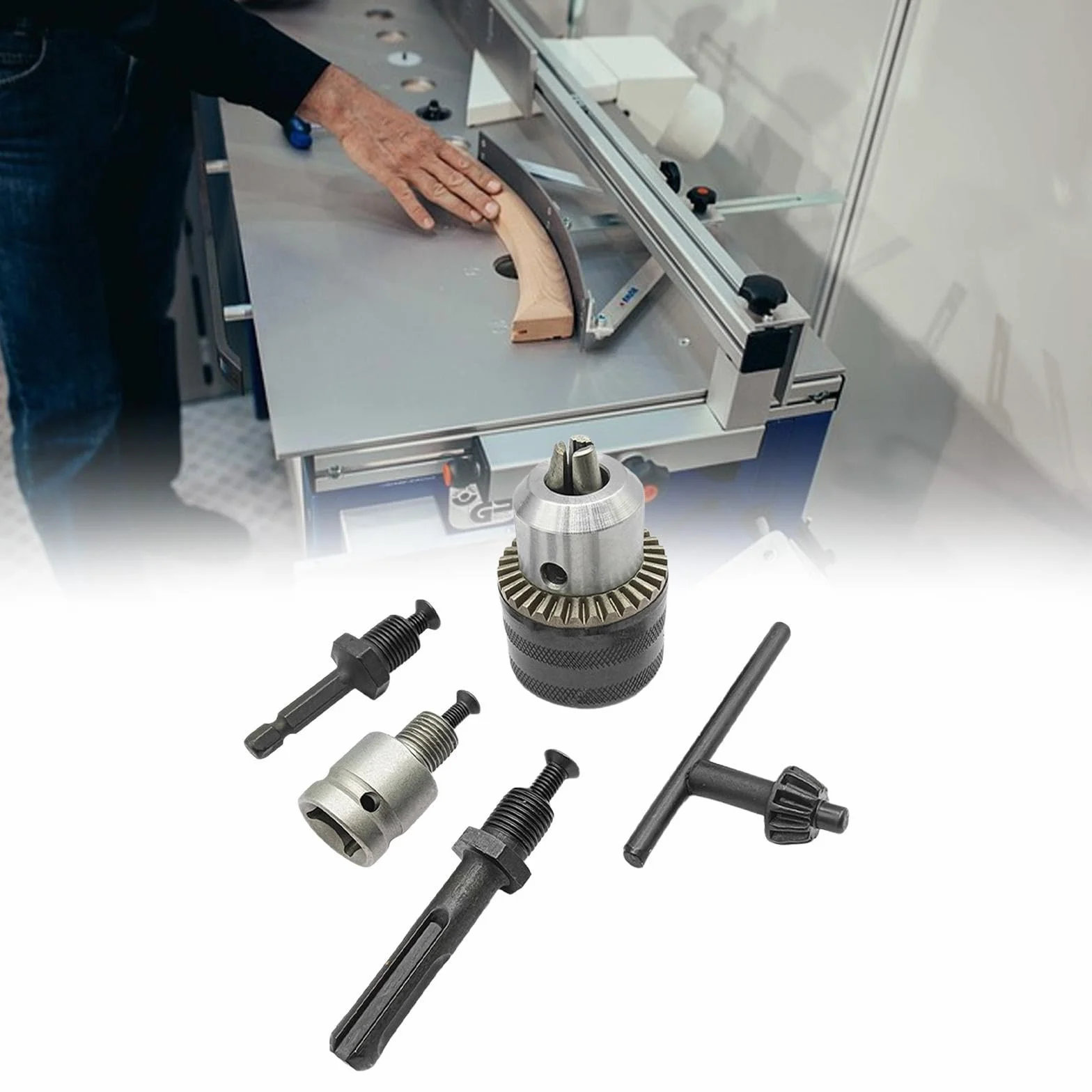 Zestaw do konwersji uchwytu wiertarskiego, adapter klucza udarowego 1/5.1 cm, wymienny trzpień sześciokątny ze stopu do użycia chwytu SDS Plus, zawiera klucz do uchwytu