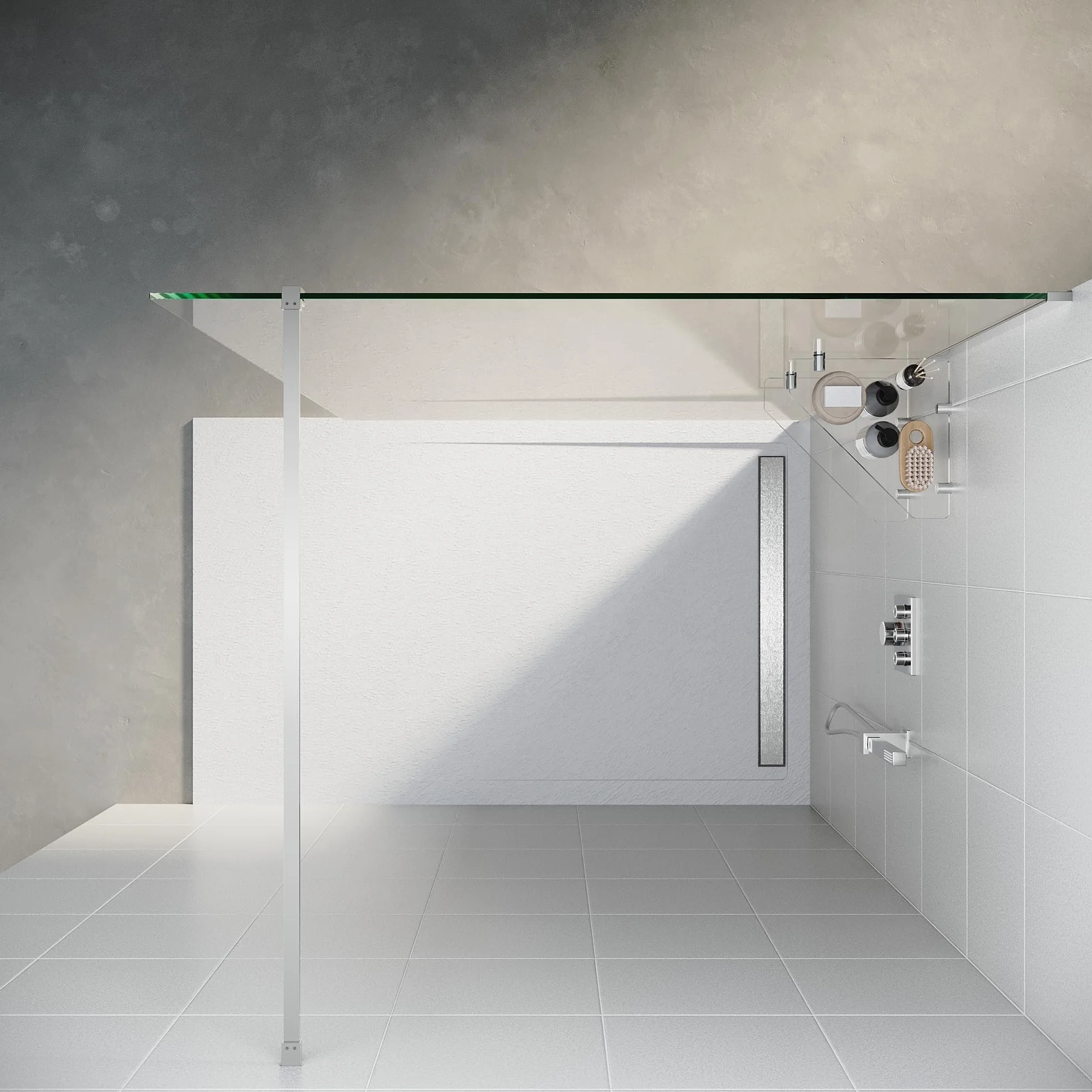 SONNI 90 x 200 cm ścianka prysznicowa z półkami szklanymi 8 mm, ścianka prysznicowa szklana wanna