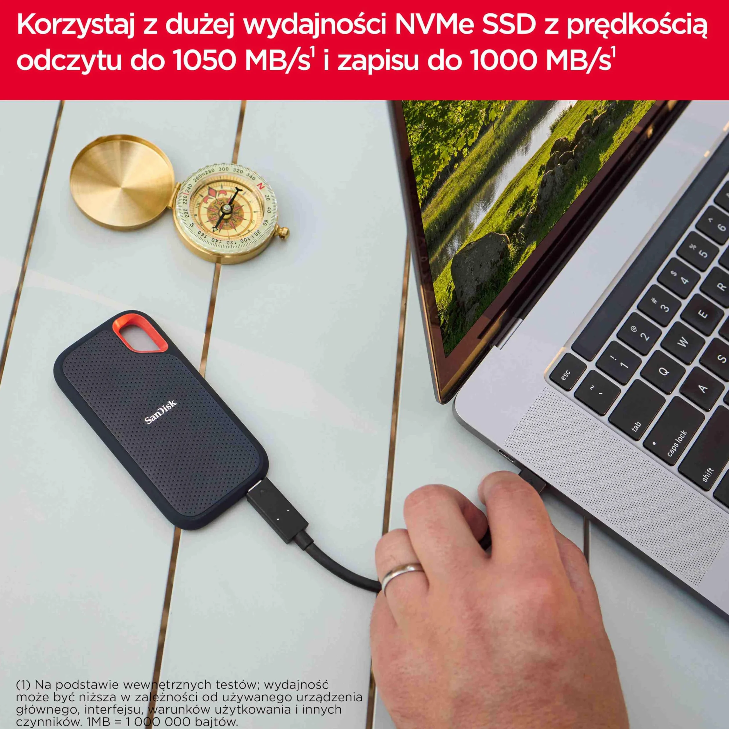 SanDisk Extreme 8TB Przenośny dysk SSD NVMe 1050MB/s odczyt 1000MB/s zapis IP65