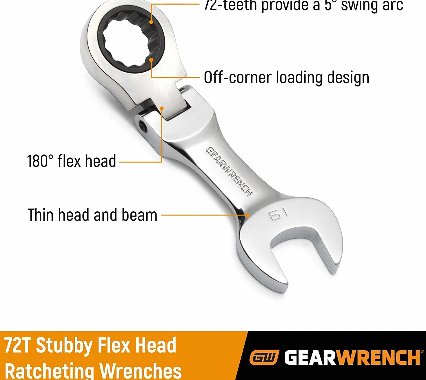 GearWrench Zestaw kluczy płasko-oczkowych 7 szt. 12 Pt. Stubby Flex Head, SAE - 9570