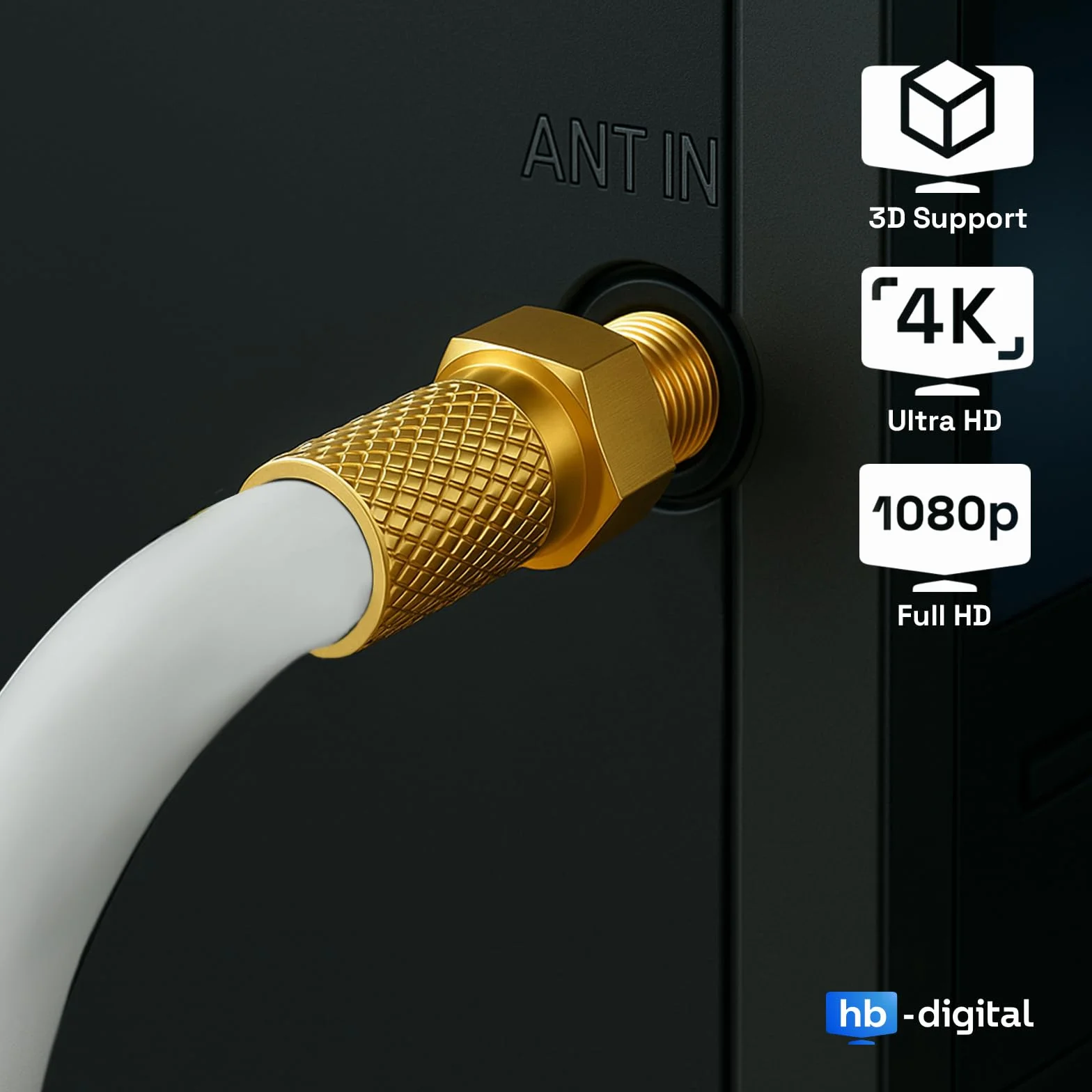 HB-DIGITAL Kabel koncentryczny 15 m SAT 135 dB 8K 4K UHD 4-krotnie ekranowany do DVB-S / S2 DVB-C / C2 DVB-T / T2 DAB+ radio + w zestawie 4 x pozłacane wtyczki F BK urządzenia - stalowy/miedziany
