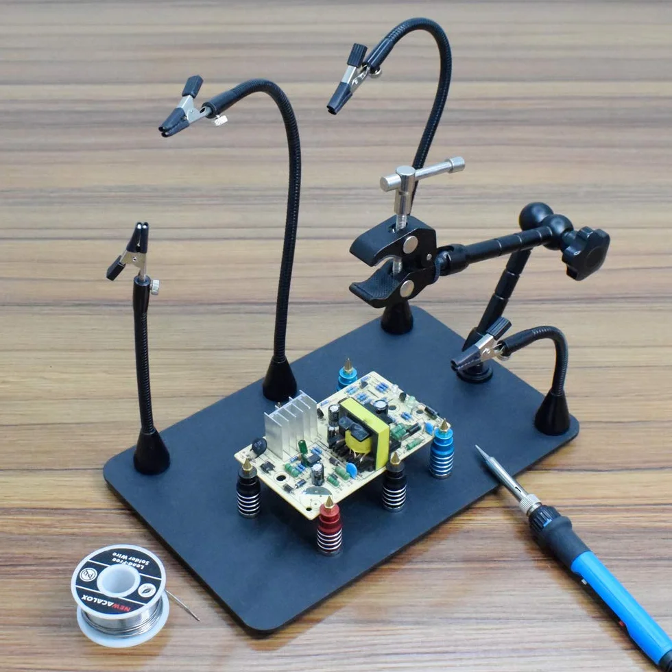 NOEVSBIG Magnetic Helping Hands Soldering Station with Large & Heavy Duty Base,2.16-inch Jaw Opening Soldering Clamp,4 PCB Holders,4 Flexible Arms Helping Hands for Electronic Repair Soldering Jewelry