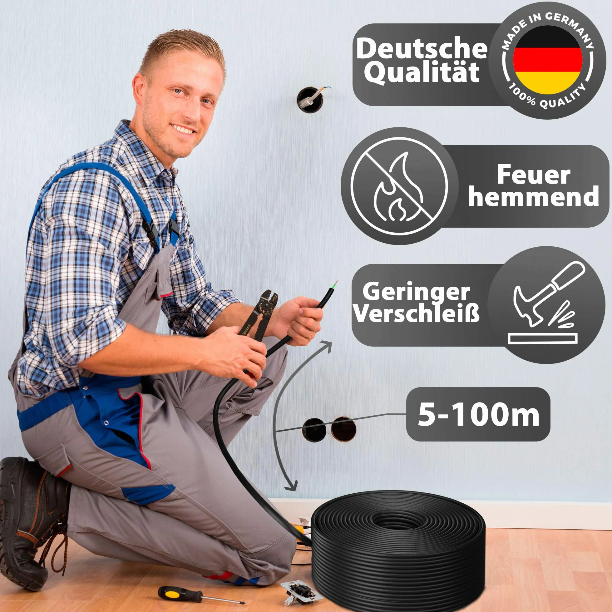 MAS Premium 5-100 m kabel ziemny NYY-J 1 x 4, 6, 10, 16 lub 25, kabel elektryczny OFC pierścień do układania na wolnym powietrzu, w ziemi (NYY-J 1 x 10 mm², 20 m)