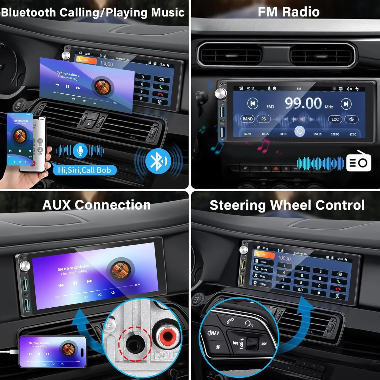 Radio samochodowe Bluetooth 1 DIN z funkcją CarPlay i Android Auto, z ekranem dotykowym o przekątnej 6,9 cala, łącze Mirror Link/RDS FM Radio/USB/Type-C/Mikrofon/Kamera zapasowa/obsługa pilota