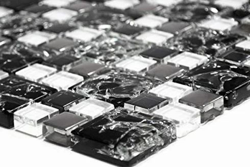 Płytki mozaikowe półprzezroczyste czarne srebrne połączenie mozaiki szklanej Crystal EP czarny przezroczysty srebrny MOS88-k1499_f | 10 mat mozaikowych