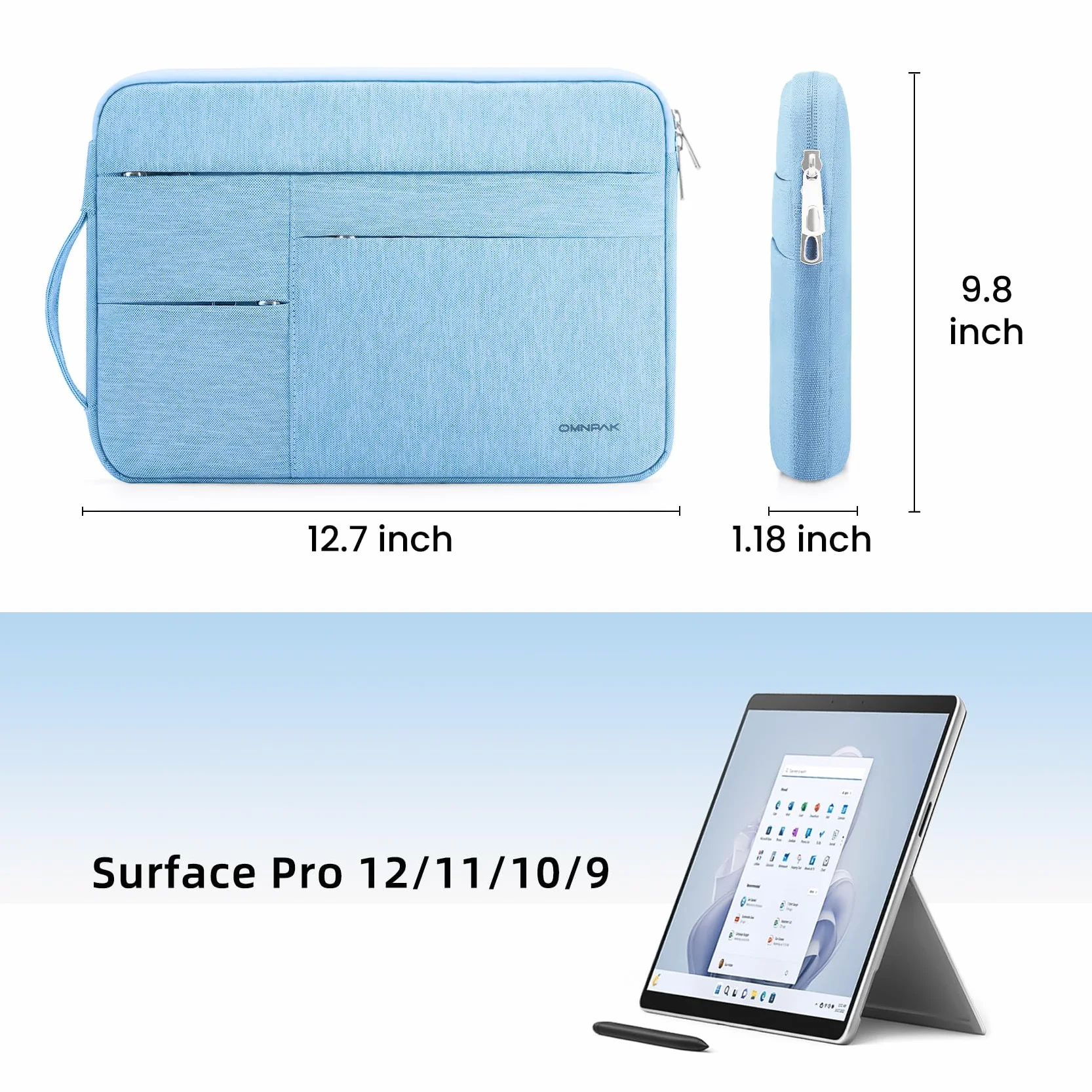 Omnpak Pokrowiec na laptopa 12,3 cala wodoodporny futerał z kieszenią bocznym uchwytem