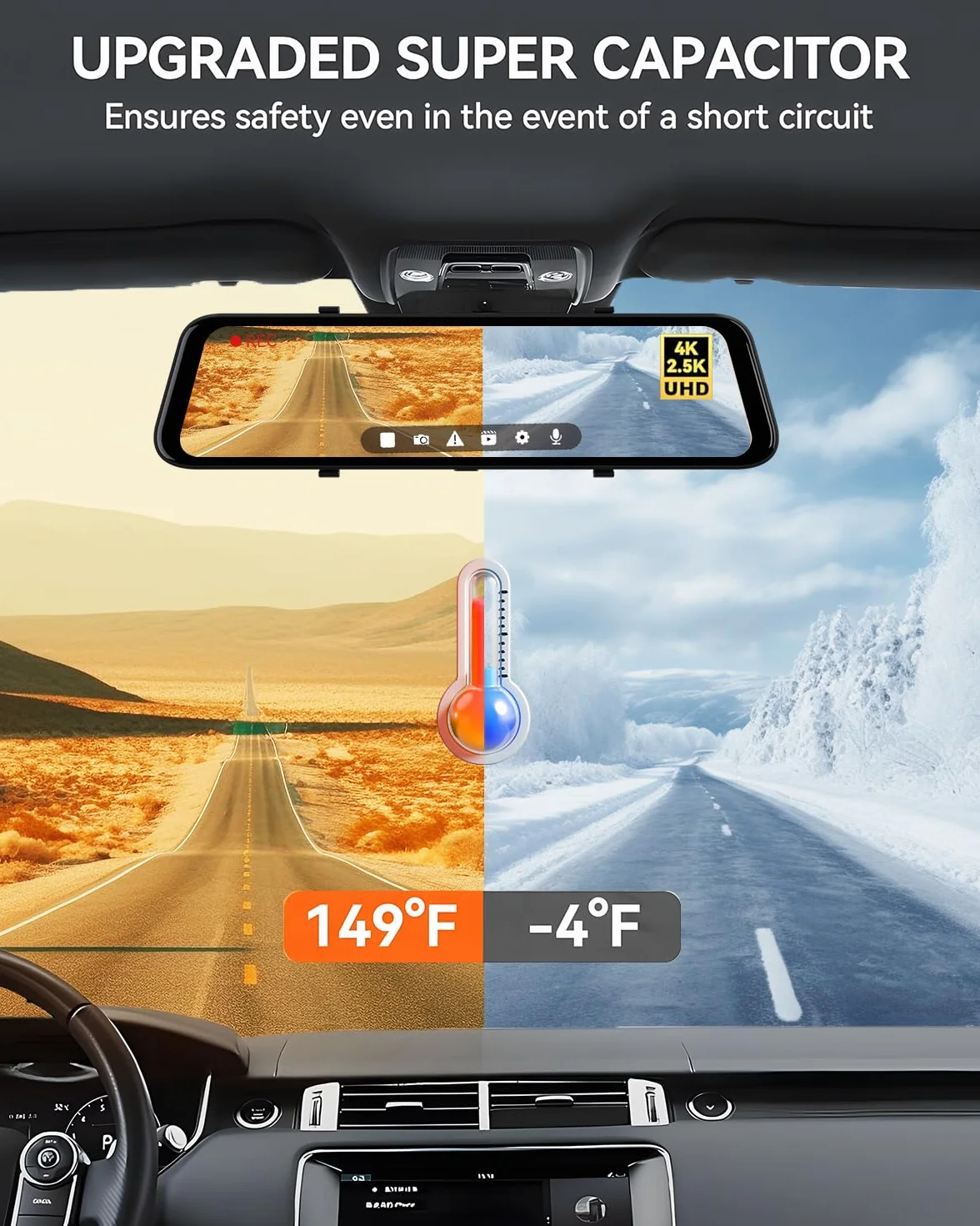 WOLFBOX Dashcam 4K + 2,5K für Rückspiegel 12 Zoll Bildschirm WDR Nachtsicht 64GB GPS