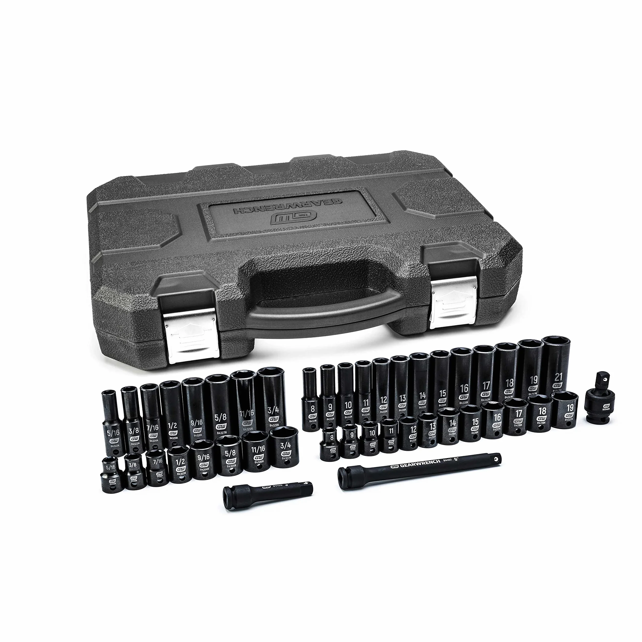 GEARWRENCH 44 szt. Napęd 3/20.3 cm 6-punktowy standardowy i głęboki wpływ SAE/zestaw nasadek metrycznych - 84916N
