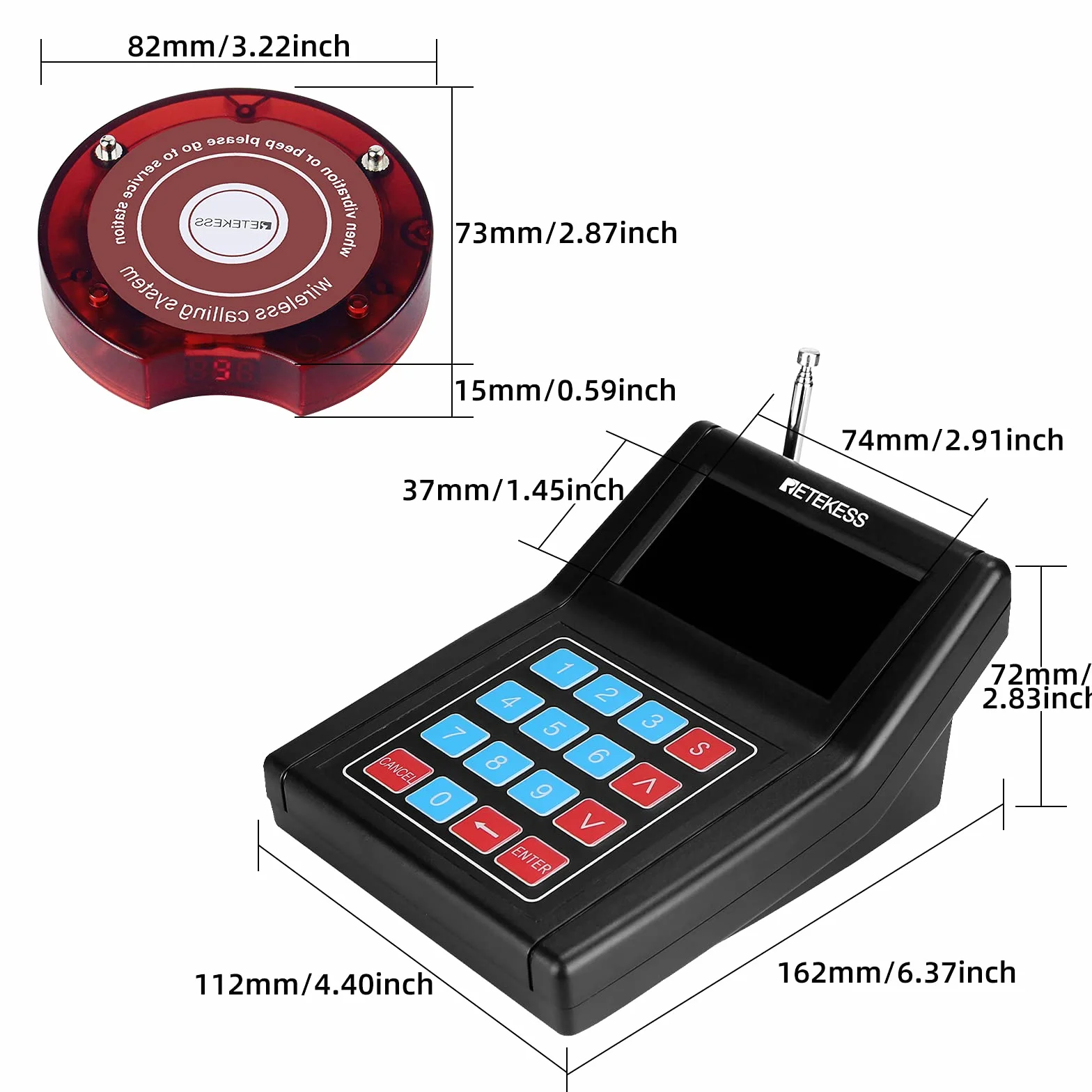 Retekess TD165 Pager Buzzer Restauracji, 999 Kanałów, Zasięg 300m, 10 Podstawek Akumulatorów, 3 Tryby Połączeń