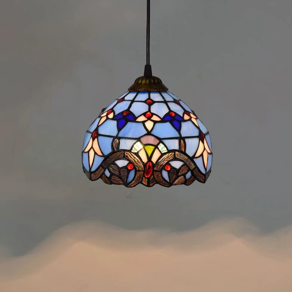 Niebieski styl barokowy szklana lampa wisząca witraż nowoczesny żyrandol 6 cali szeroka rustykalna szklana lampa wisząca do wyspy kuchennej jadalnia bar oświetlenie wewnętrzne Star of Light