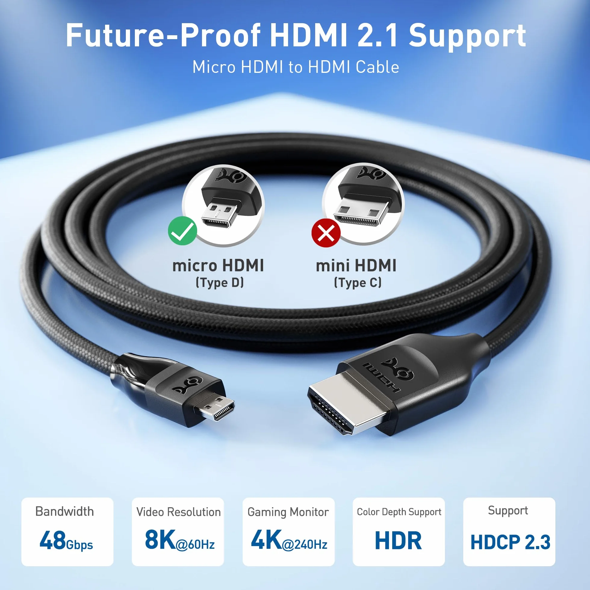 Cable Matters Kabel micro HDMI do HDMI 2.1 48 Gb/s 8K 2 m 8K 60 Hz 4K 240 Hz HDR