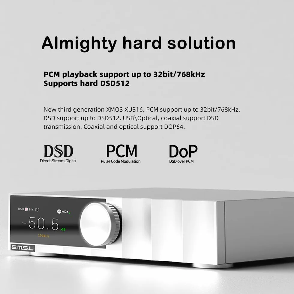 SMSL D200 stacjonarny dekoder audio ROHMBD34352EKV DAC-Chip Hi-Res 32 bit/768 kHz DSD512 Bluetooth