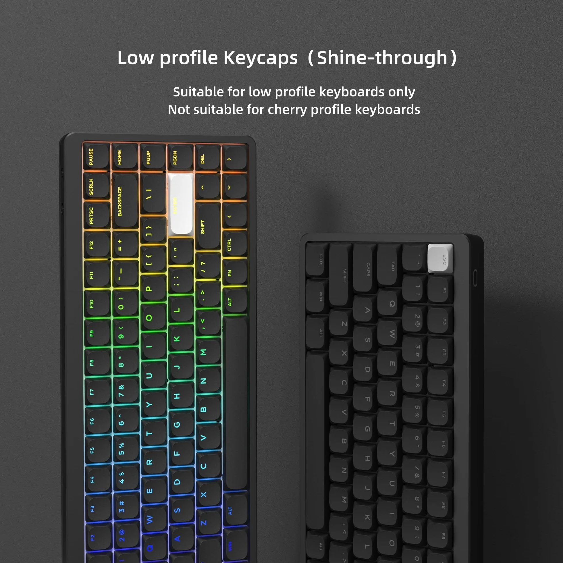 Niskoprofilowe nakładki na klawisze PBT 143 klawisze ANSI US ISO UK czarne