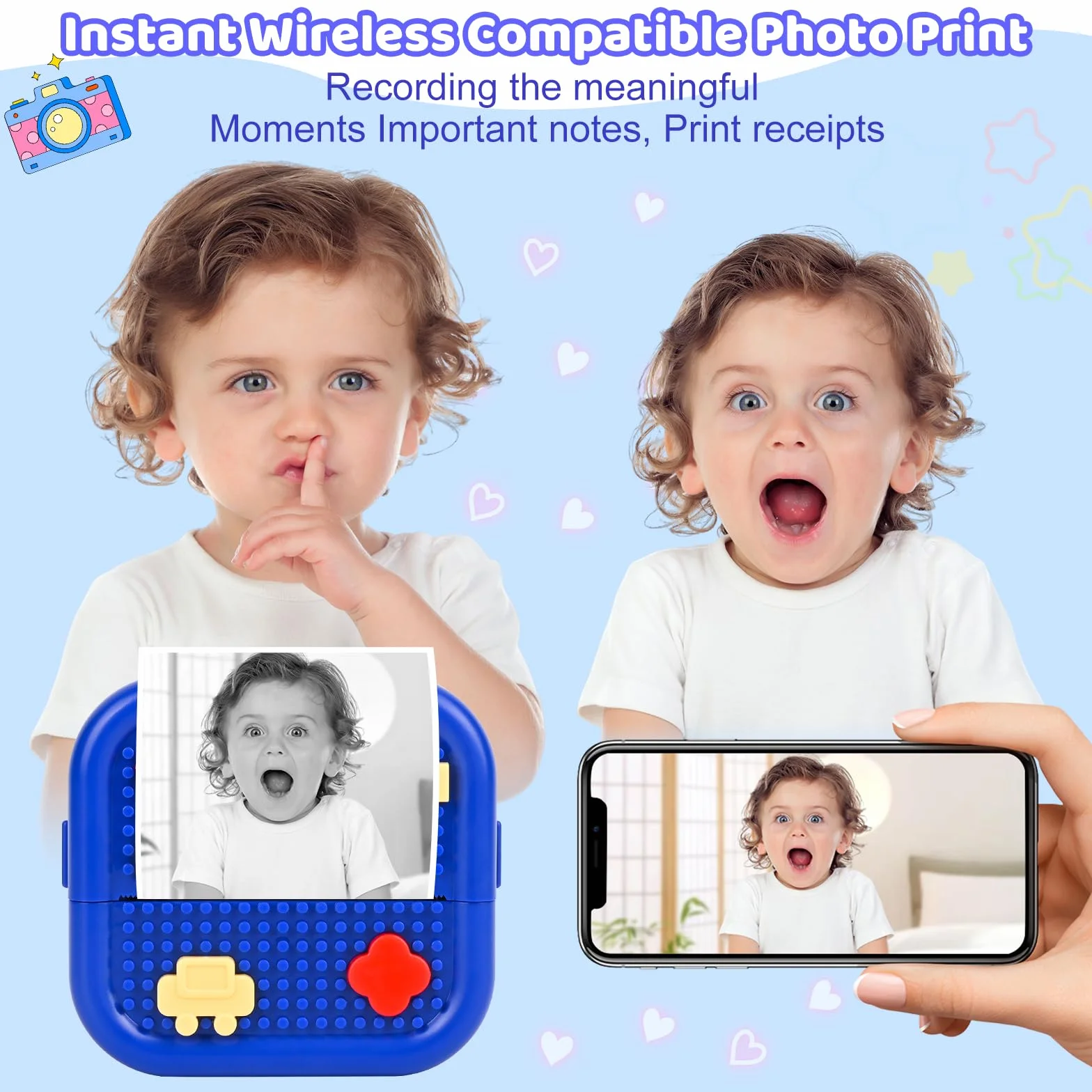 Bezprzewodowa mini drukarka fotograficzna Bluetooth z 13 rolkami do smartfona
