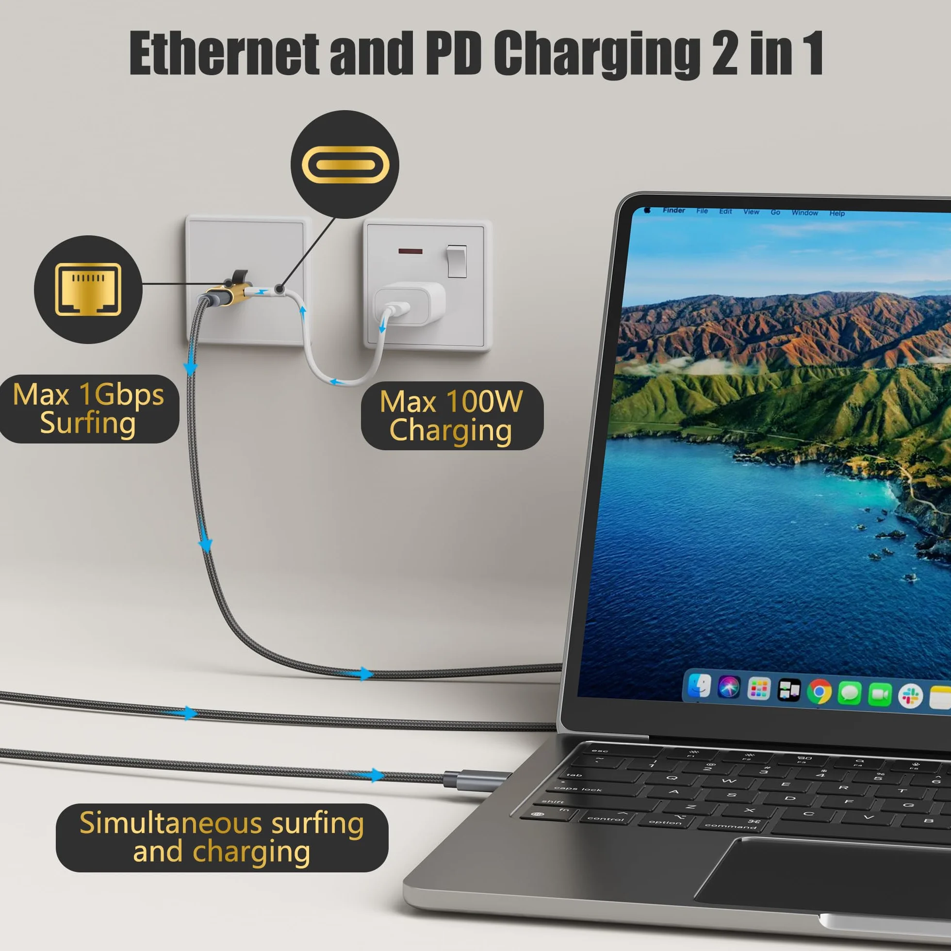 Adapter USB C na Ethernet PD 100 W RJ45 1 Gbit/s