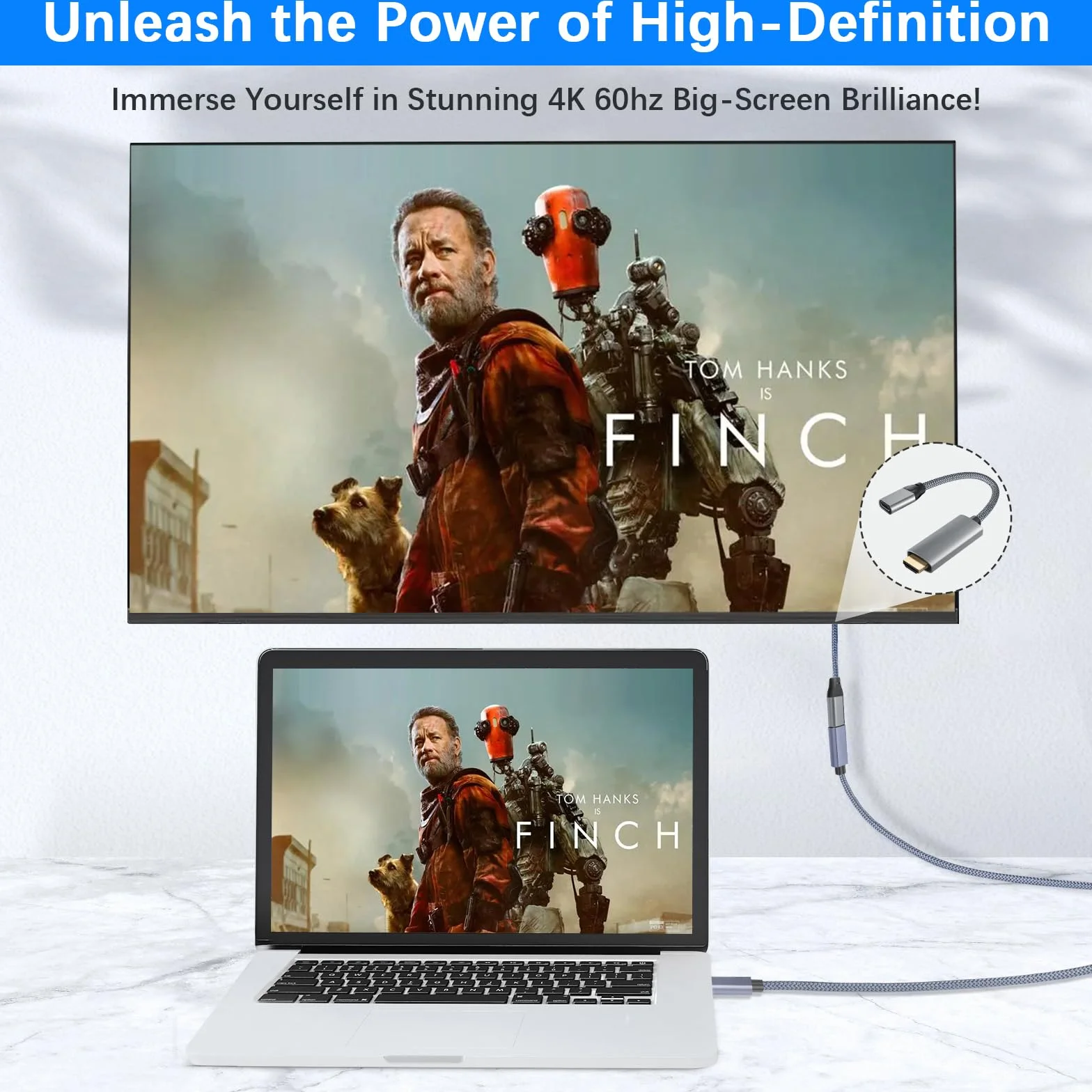 Basesailor Przejściówka USB-C na HDMI 4K 60 Hz Thunderbolt 3 Adapter do MacBook Pro