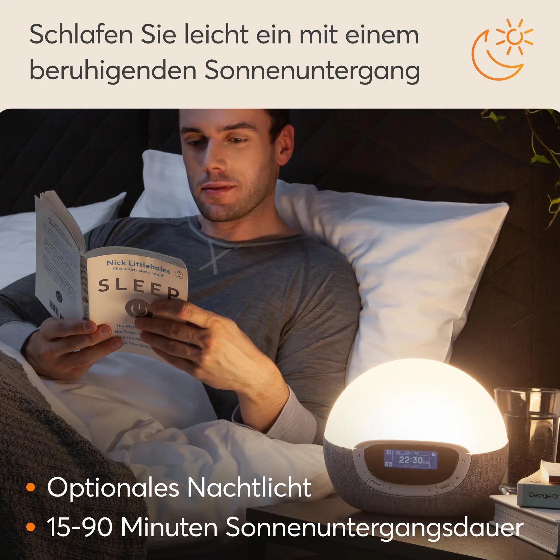 Lumie Bodyclock Shine 300 – budzik świetlny z radiem, 15 dźwięków i zachód słońca