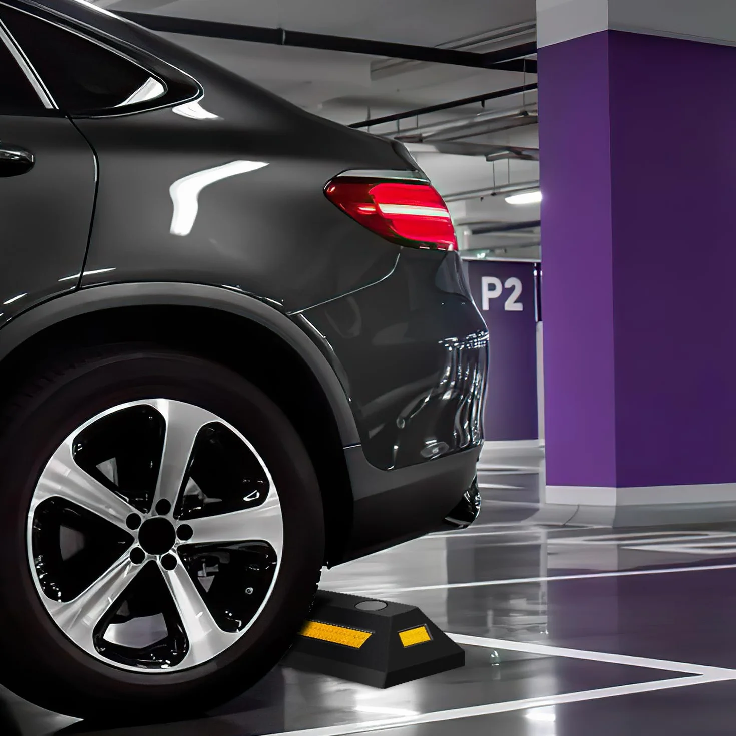 4 sztuki gumowe ograniczniki kół do parkingu, ogranicznik parkingowy, znak parkingowy, ochrona rozruchu z żółtymi paskami odblaskowymi do garażu i parkingu
