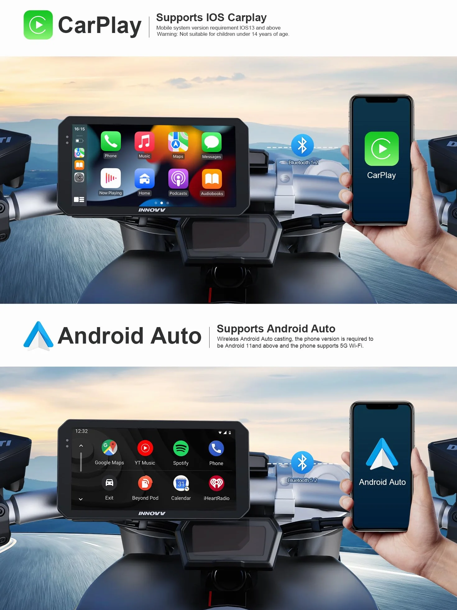 INNOVV N2 Motocyklowa kamera samochodowa 15.2 cm 2K+2K GPS Carplay Android Auto Wi-Fi 5.8G