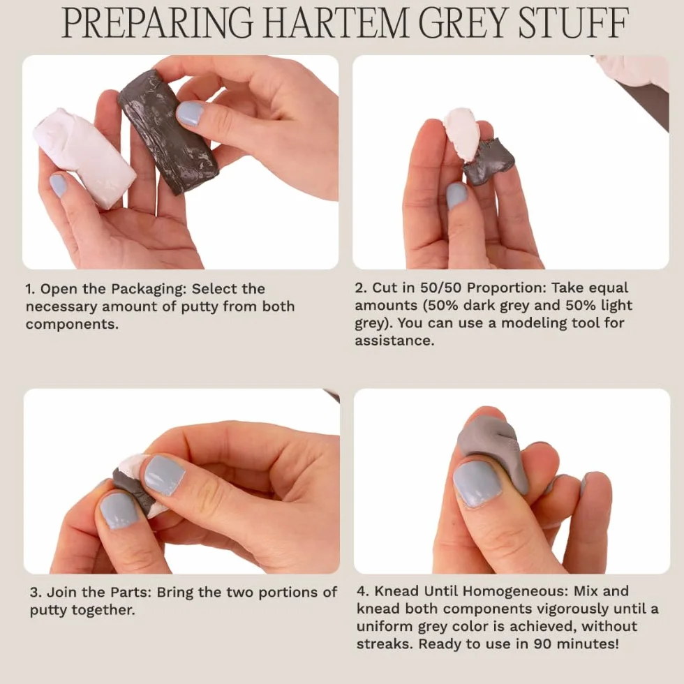 Hartem - Grey Stuff | Dwuskładnikowy kit epoksydowy do modelowania | Pasta epoksydowa do modelowania, naprawy i przywracania figur | 20 + 20 G | Długotrwała