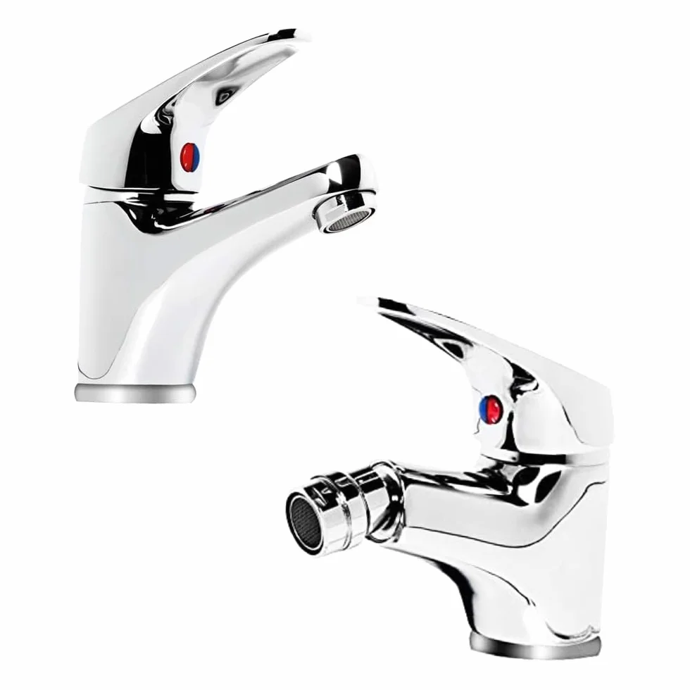 Zestaw 2 szt. Bateria łazienkowa Umywalka i bidet chromowany mosiądz, para mieszaczy