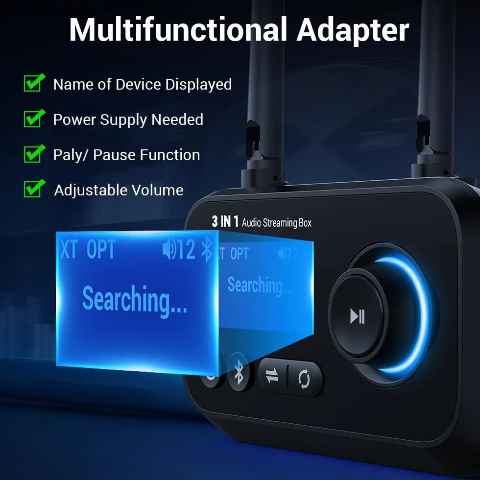 Bluetooth 5.3 adapter audio 3-w-1 nadajnik odbiornik niska latencja AUX optyczne RCA
