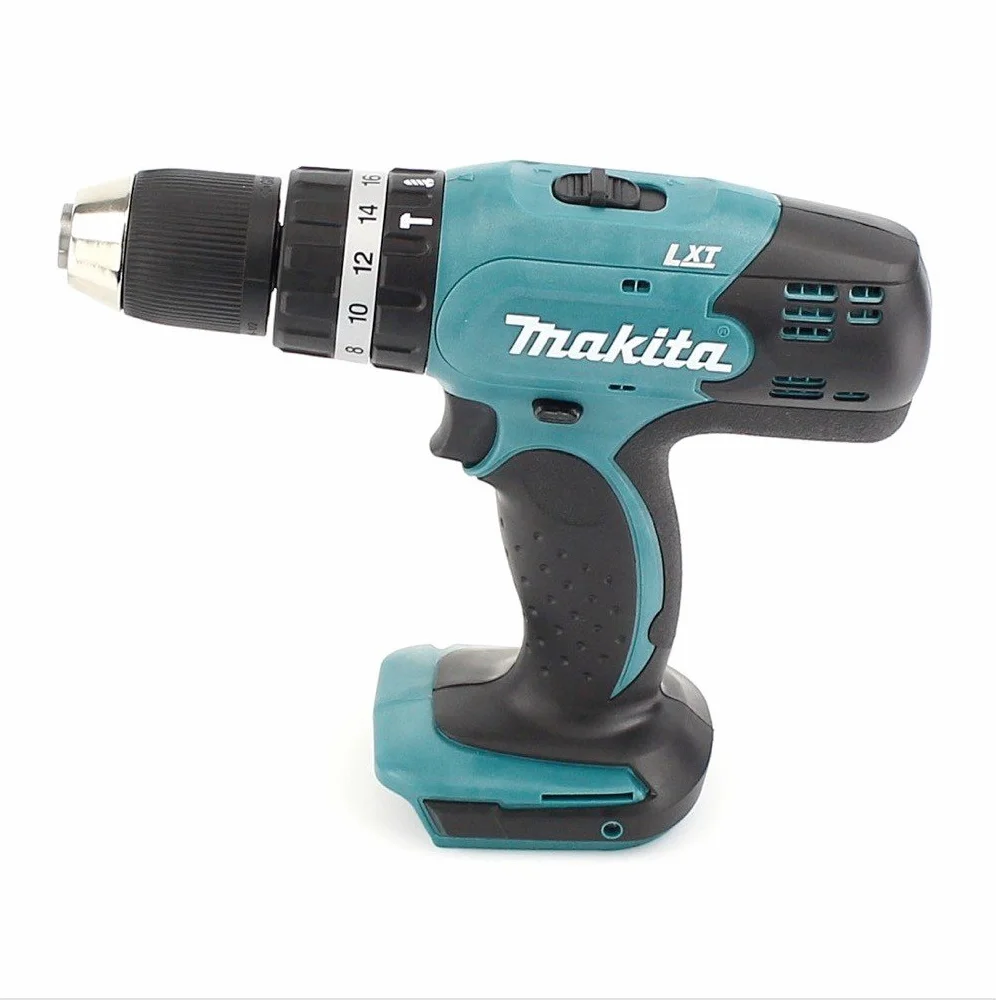 Makita Akumulatorowa wiertarka udarowa DHP453 Solo 18 V, czarna, niebieska, zasilana bateriami