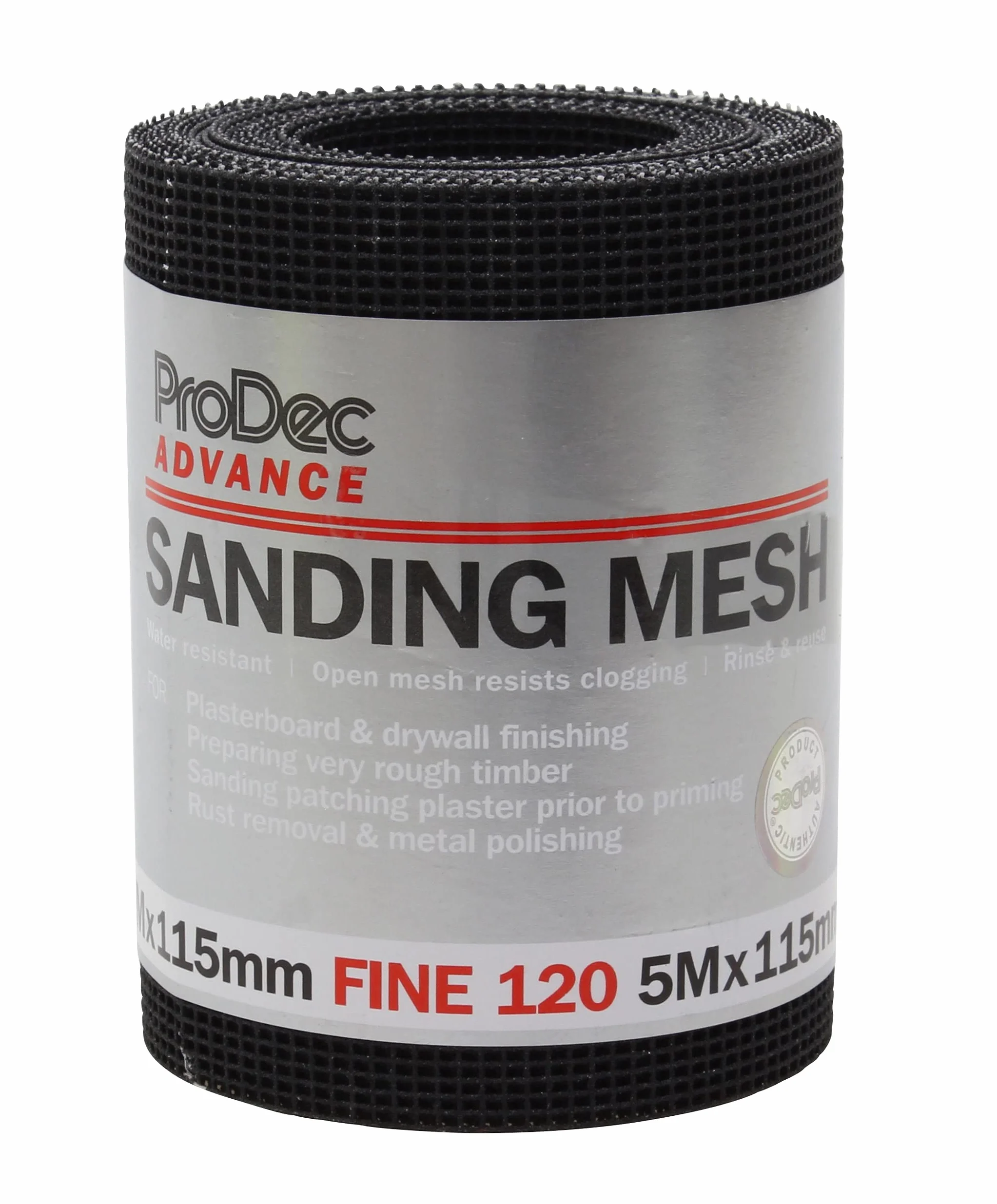 ProDec Advance 5m Roll 120 Grit Sanding Mesh Roll do szlifowania bez zapychania, dwustronny materiał ścierny z włókna szklanego i tlenku aluminium wielokrotnego użytku o 2-krotnej żywotności do drewna