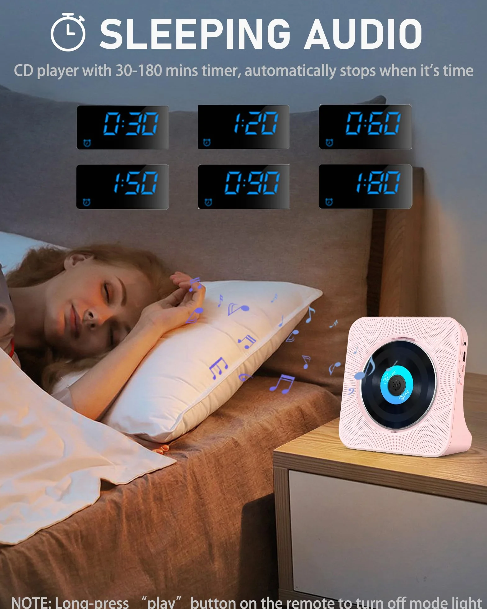 Przenośny odtwarzacz CD HIFI Bluetooth 4000 mAh pilot Sleep Timer radio FM USB