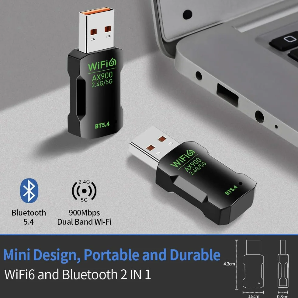 Adapter WiFi 6 Bluetooth 5.4 USB 2 w 1 dwuzakresowy 2.4/5GHz ax900Mbps do PC