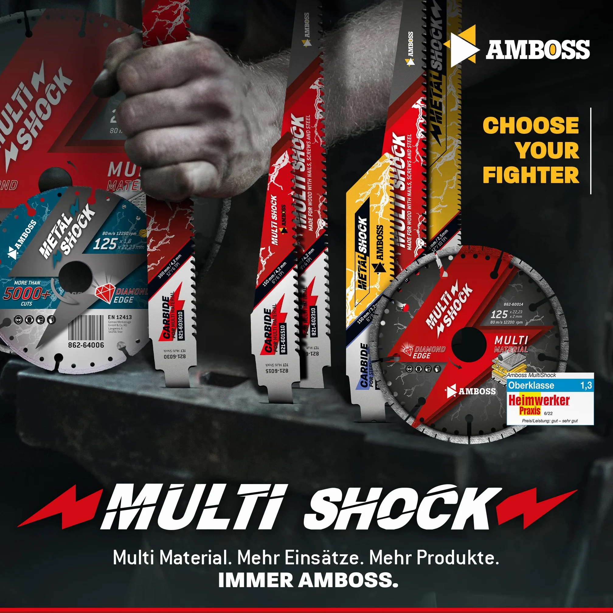 AMBOSS MULTI SHOCK – 3 x brzeszczot do piły szablastej długość 300 mm / 6 ZpZ – idealny do drewna z gwoździami i drewnem ze śrubami oraz stalą – wiele materiałów